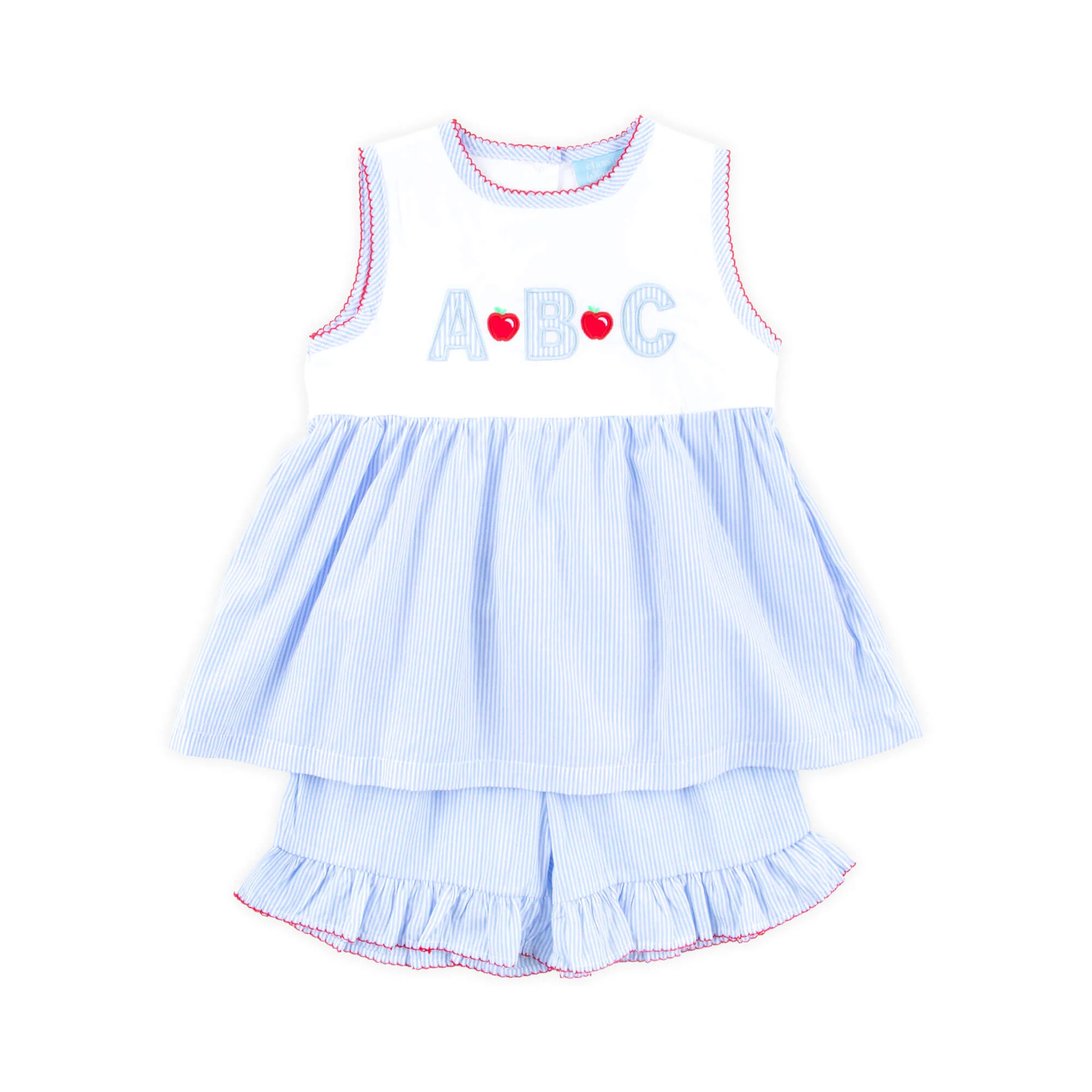 ABC & Apple Light Blue Stripe Avery Short Set
