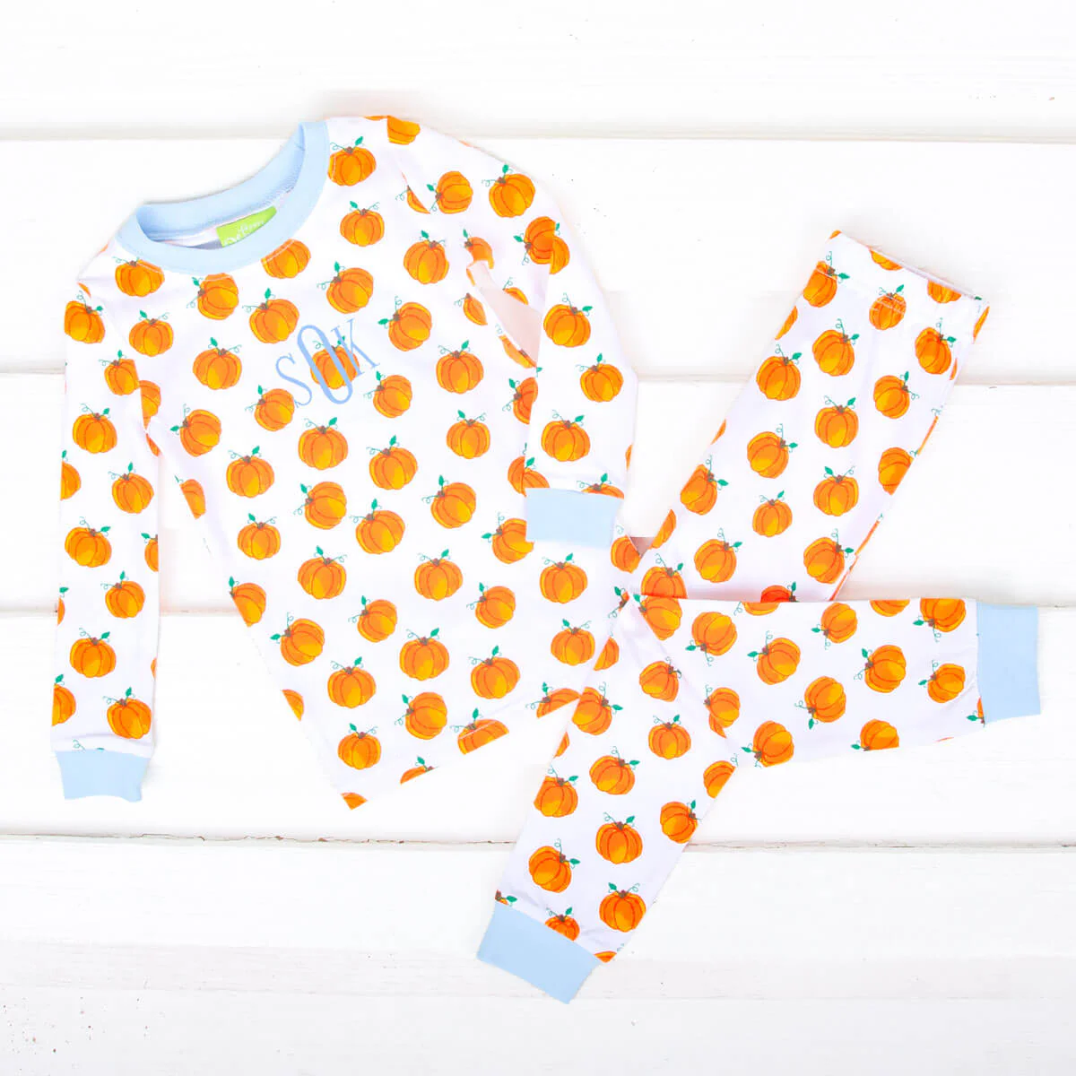 Bountiful Pumpkin Pajamas Blue Trim - Image 2