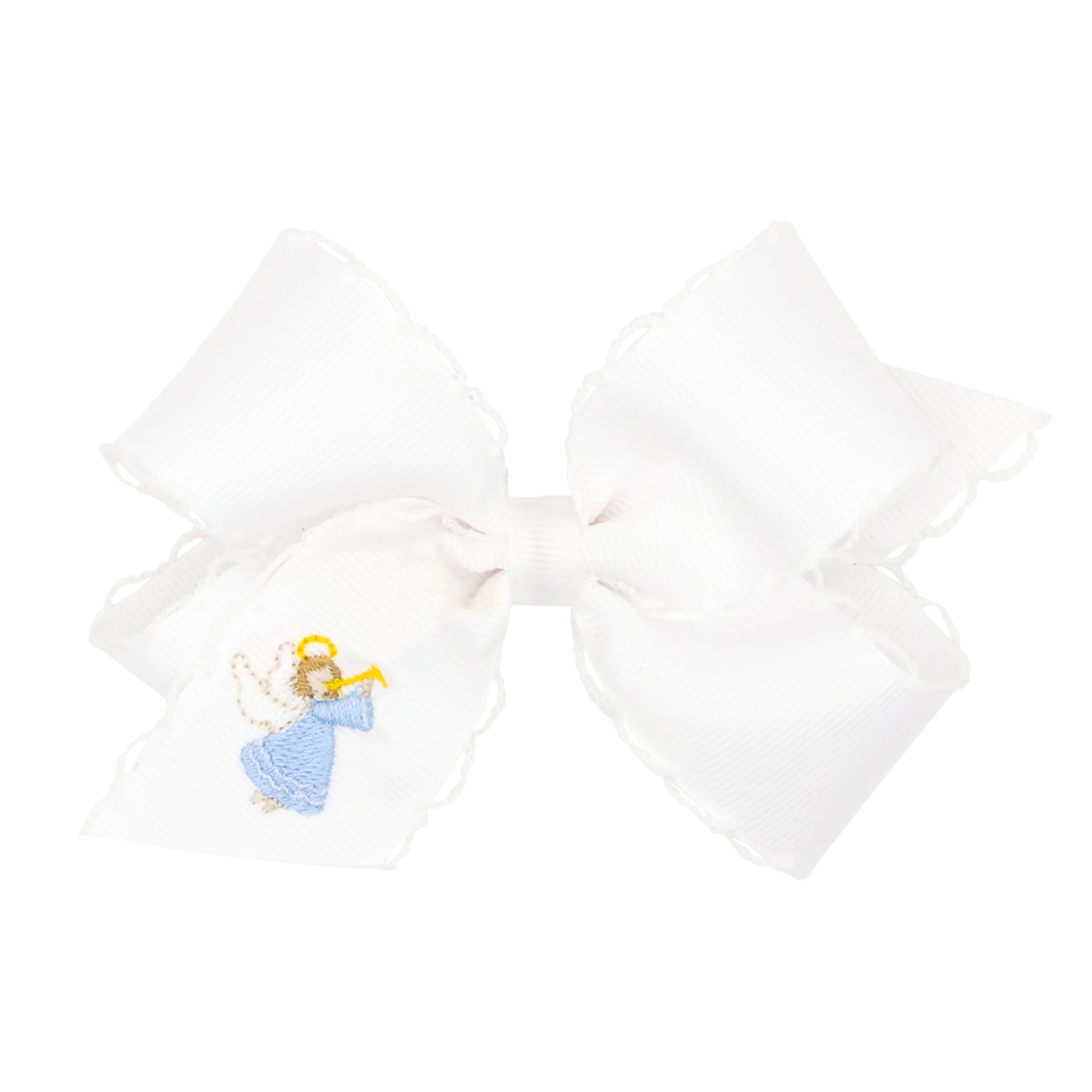 Angel Embroidered White Moonstitch Bow