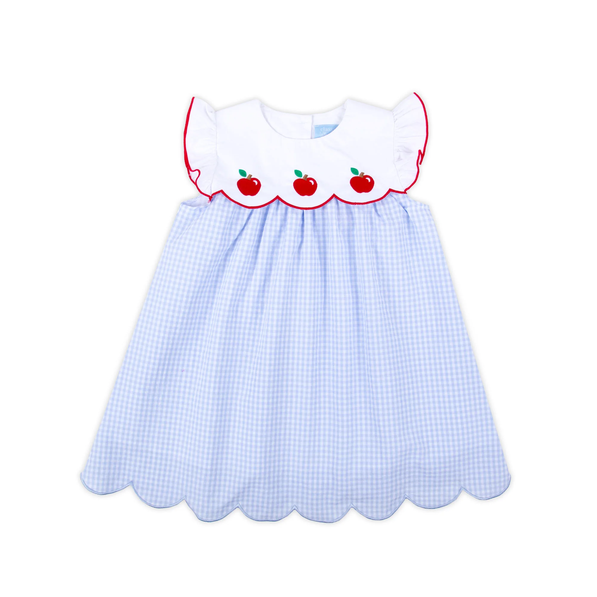 Apple Scalloped Light Blue Gingham Amelia Dress