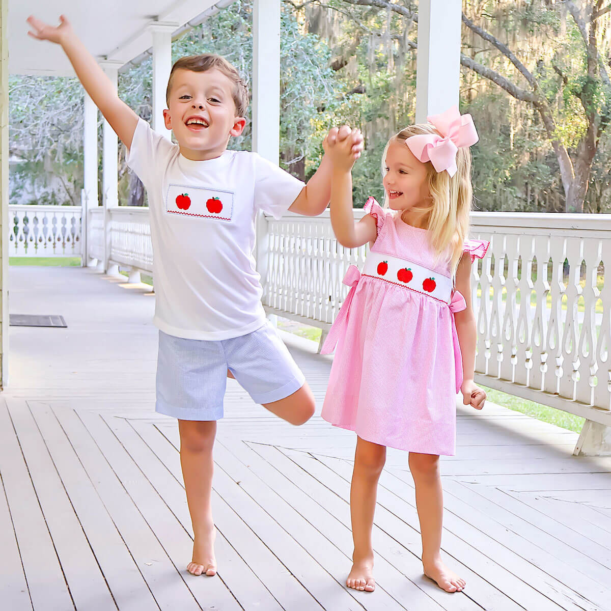 Apple Smocked Blue Gingham Short Set - Image 4