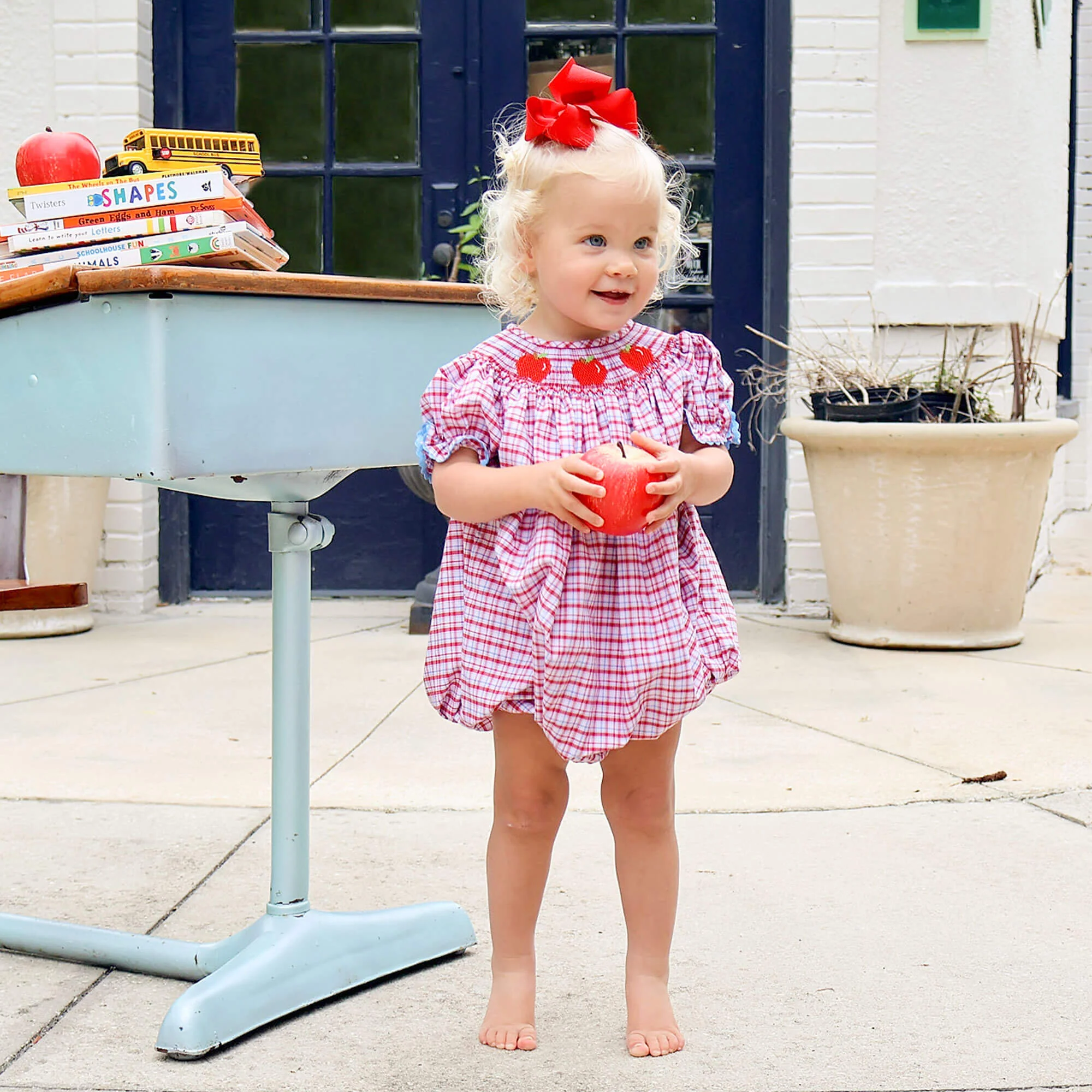 Apple Smocked Red Plaid Bishop Bubble