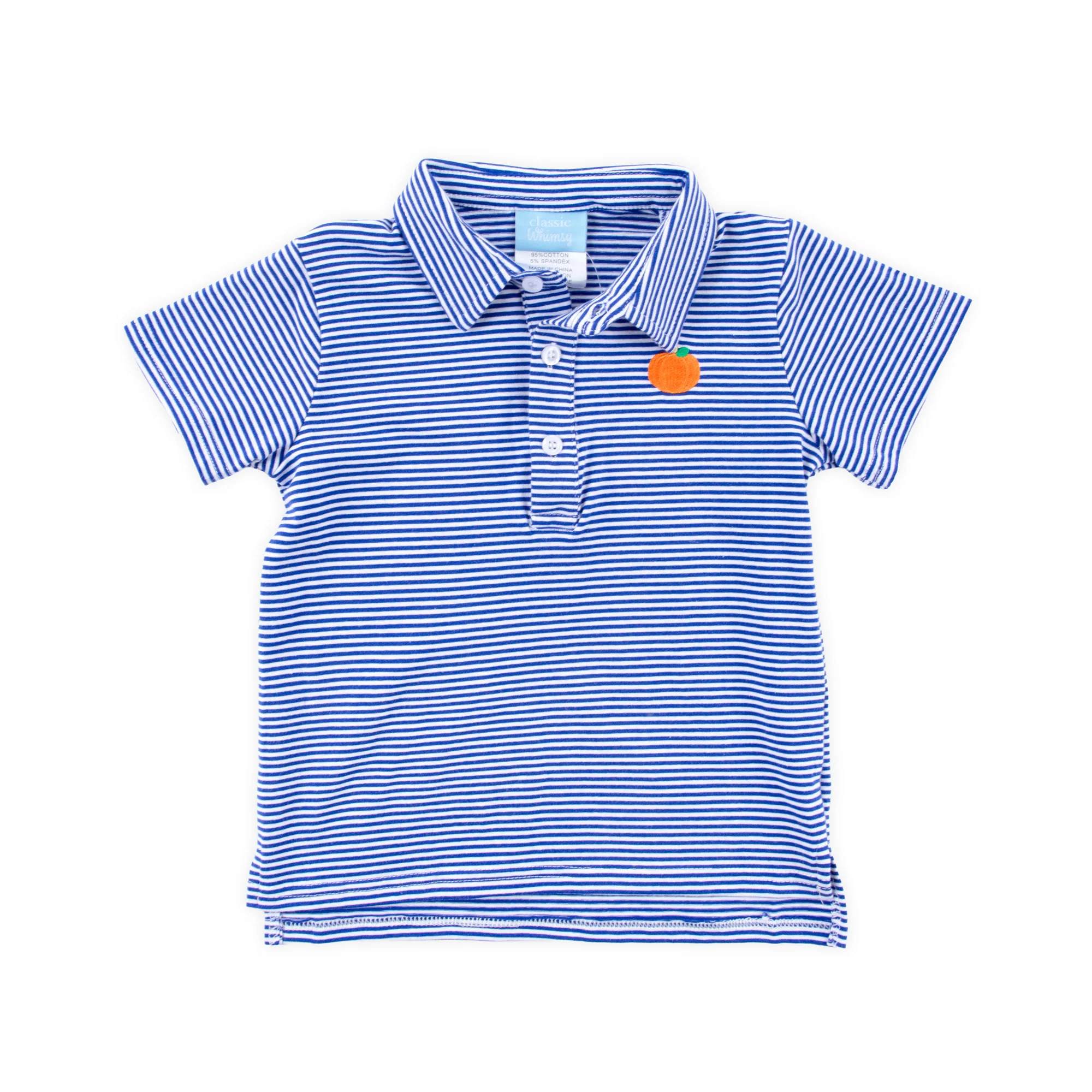 Pumpkin Embroidered Royal Blue Stripe Polo - Image 2