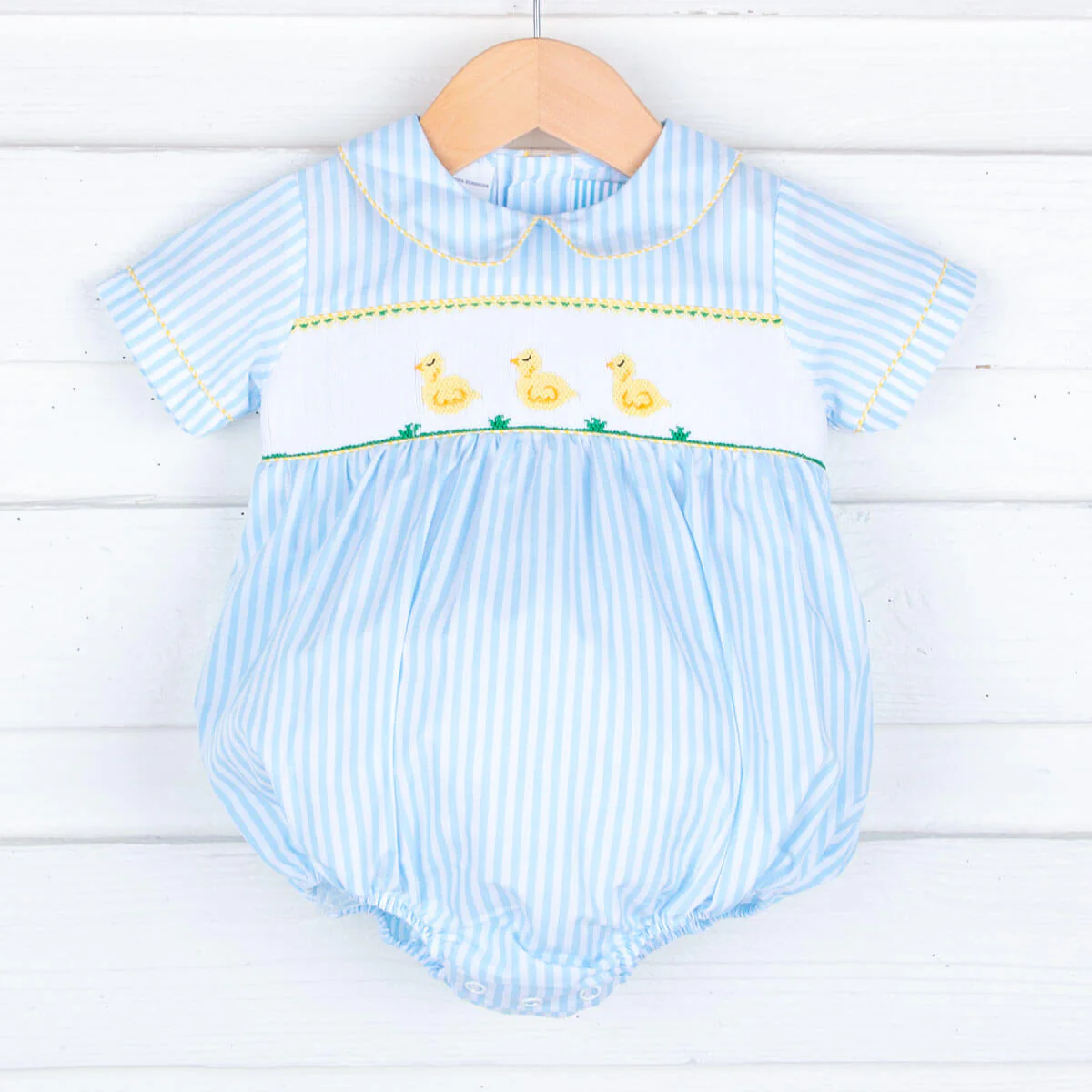 Baby Chick Smocked Boy Bubble Turquoise Stripe