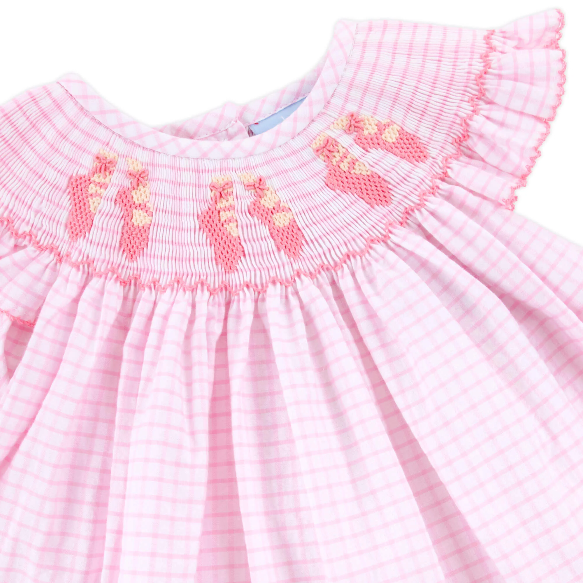 Ballet Smocked Pink Windowpane Angel Sleeve Bubble - Image 2