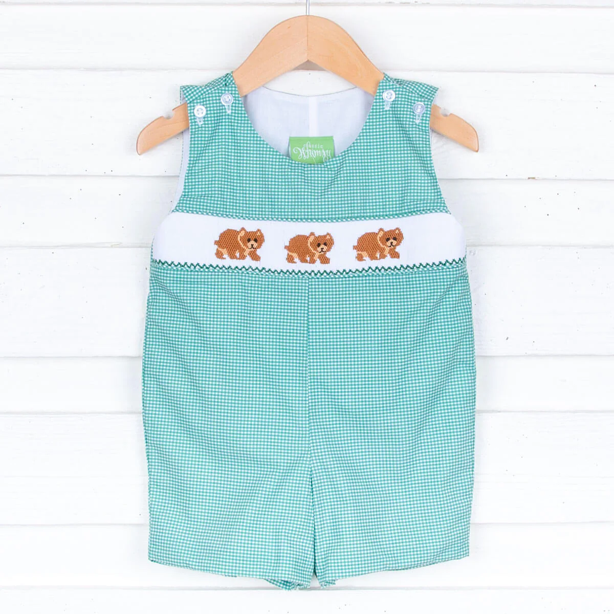 Bears Green Gingham Smocked Jon Jon