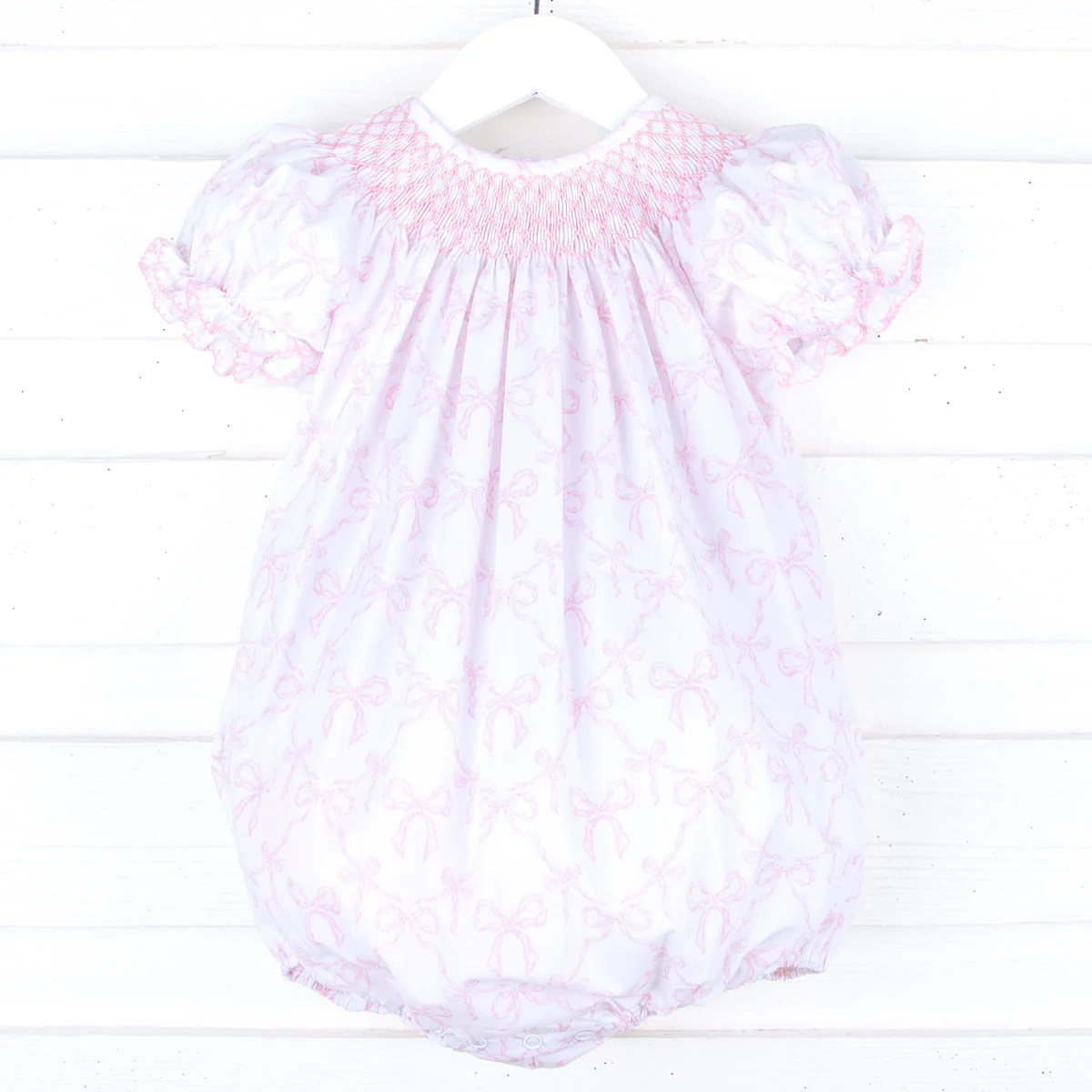 Bella's Bows Pink & White Smocked Bubble - Image 2