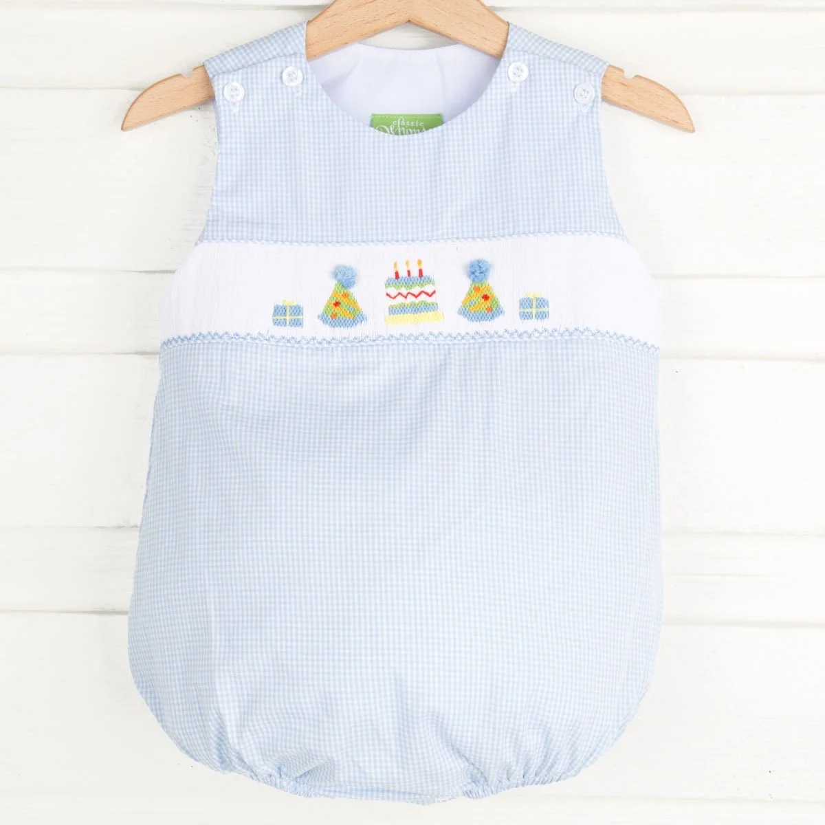 Birthday Smocked Light Blue Boy Bubble
