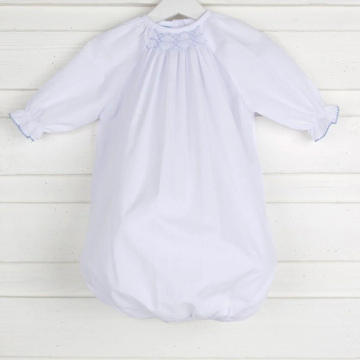 Blue Geometric Smocked Layette Gown