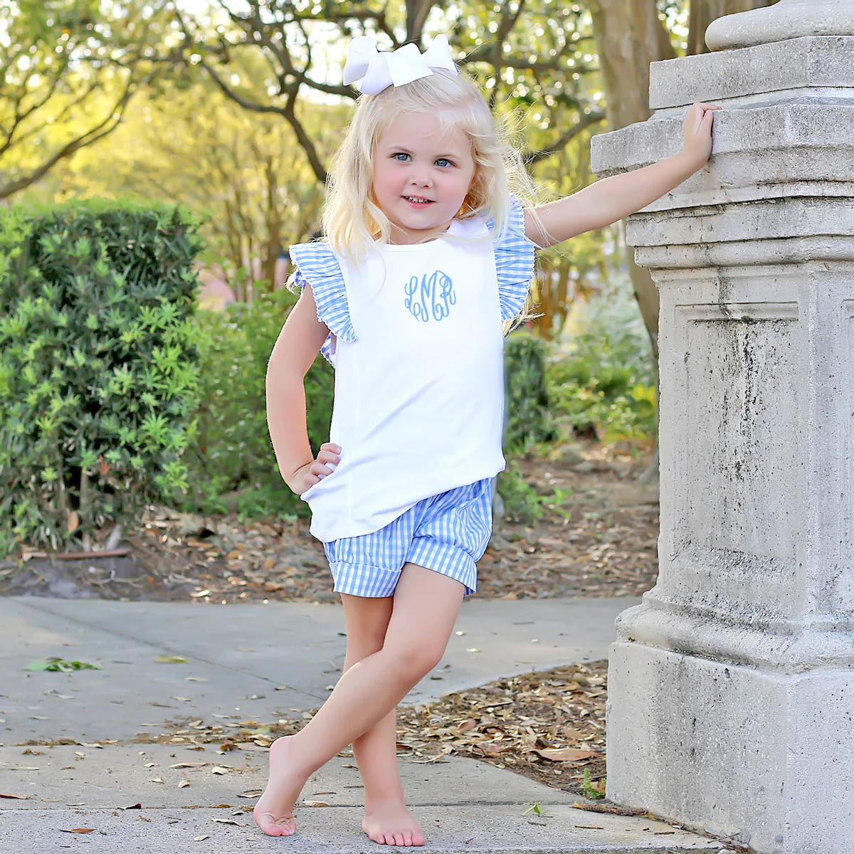 Blue Gingham Ruffle Front Short Set