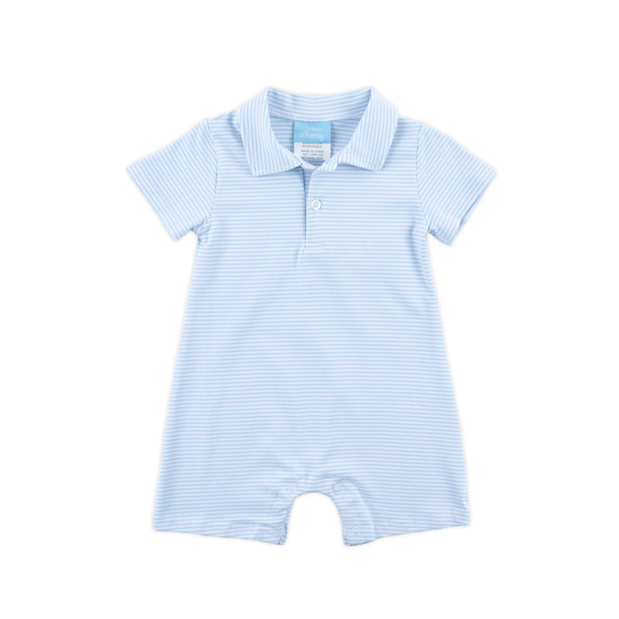 Light Blue Stripe Polo Romper - Image 4