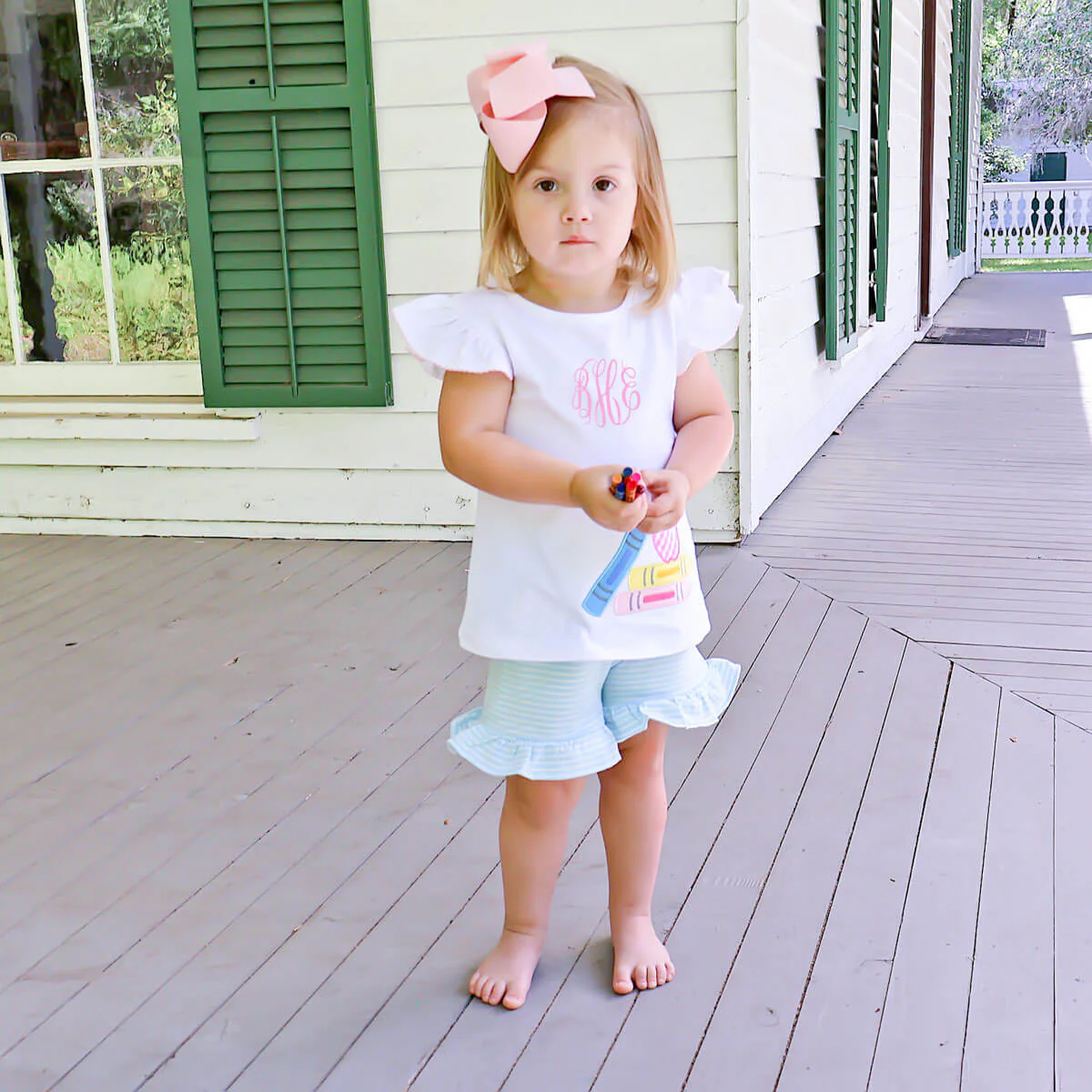Bright Crayons Light Blue Stripe Milly Short Set - Image 3