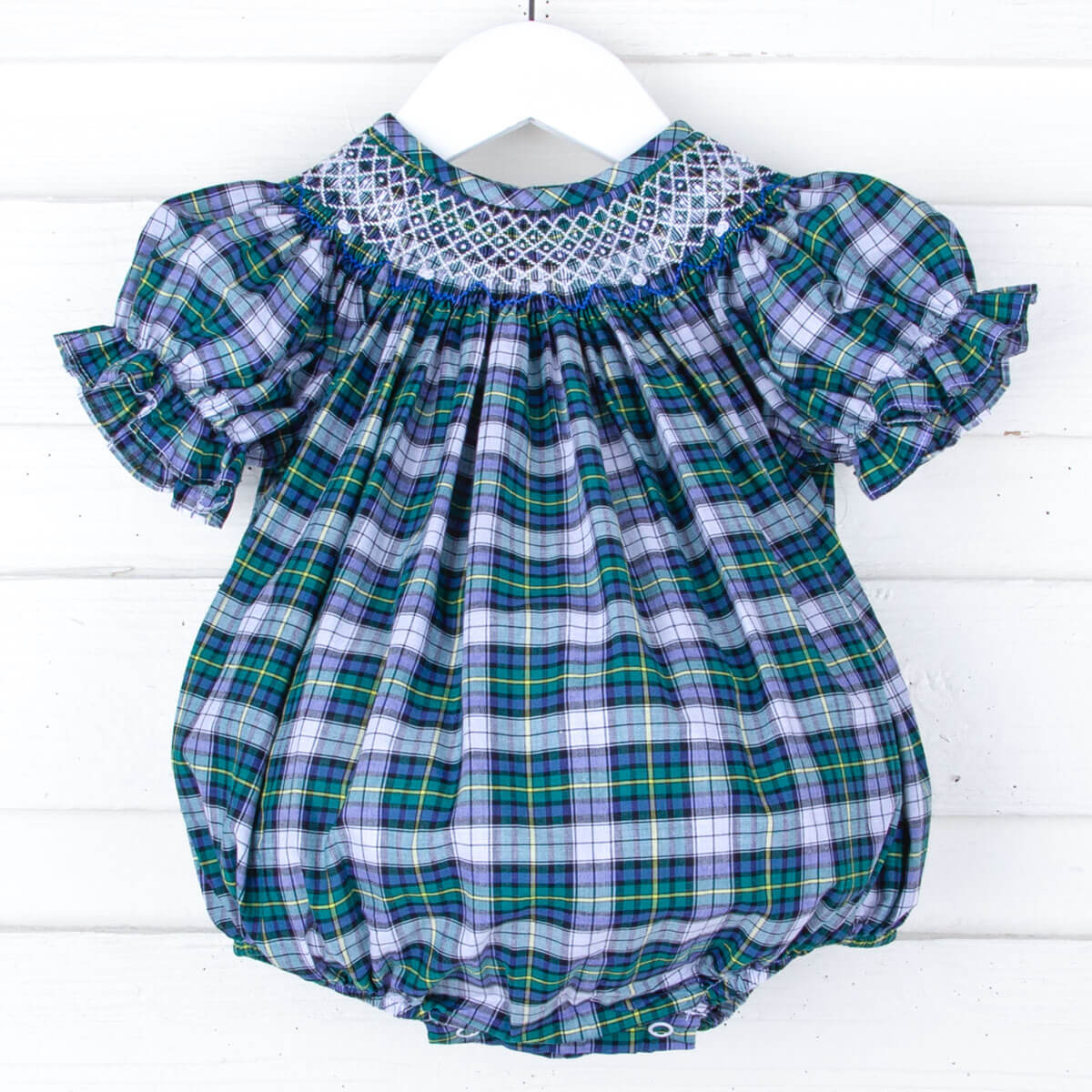 Brighton Plaid Geometric Smocked Bubble