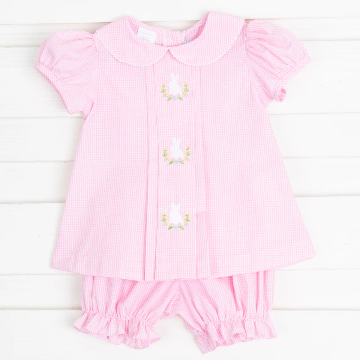 Bunny Embroidered Bloomer Set Pink Gingham