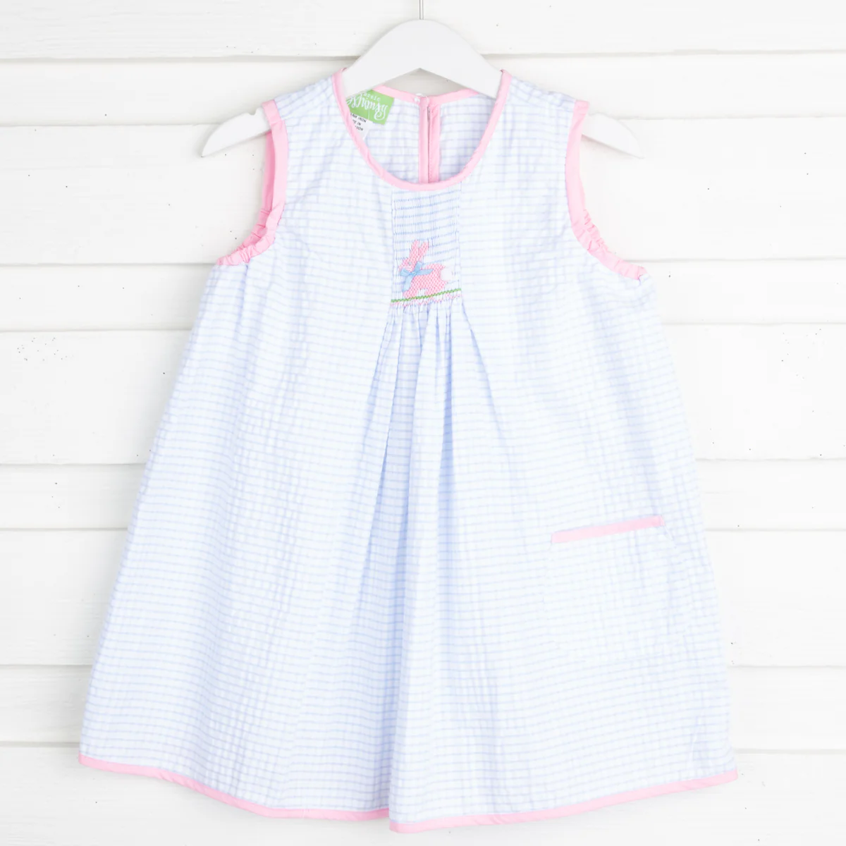 Bunny Single Smocked Jumper Blue Seersucker