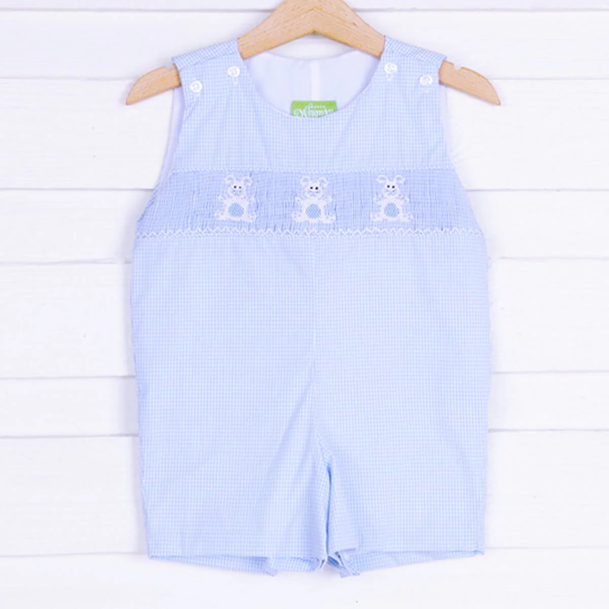 Fun Bunny Smocked Light Blue Gingham Jon Jon
