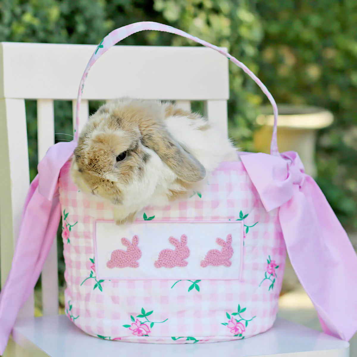 Bunny Smocked Rose Gingham Easter Basket