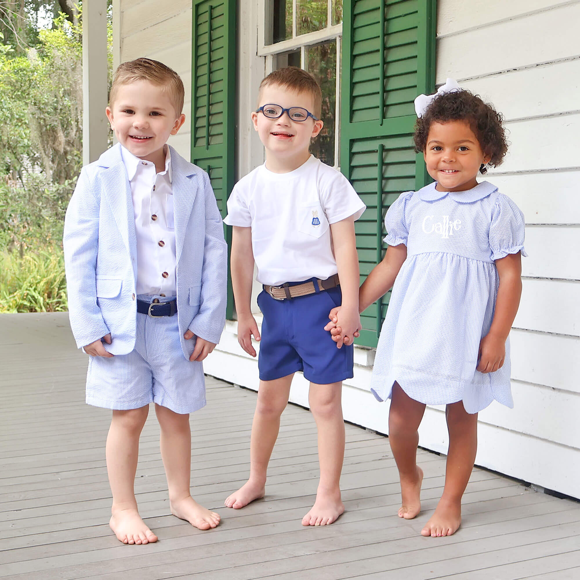 Storybook Bunny Trio White Short Sleeve Pocket Shirt - Image 3
