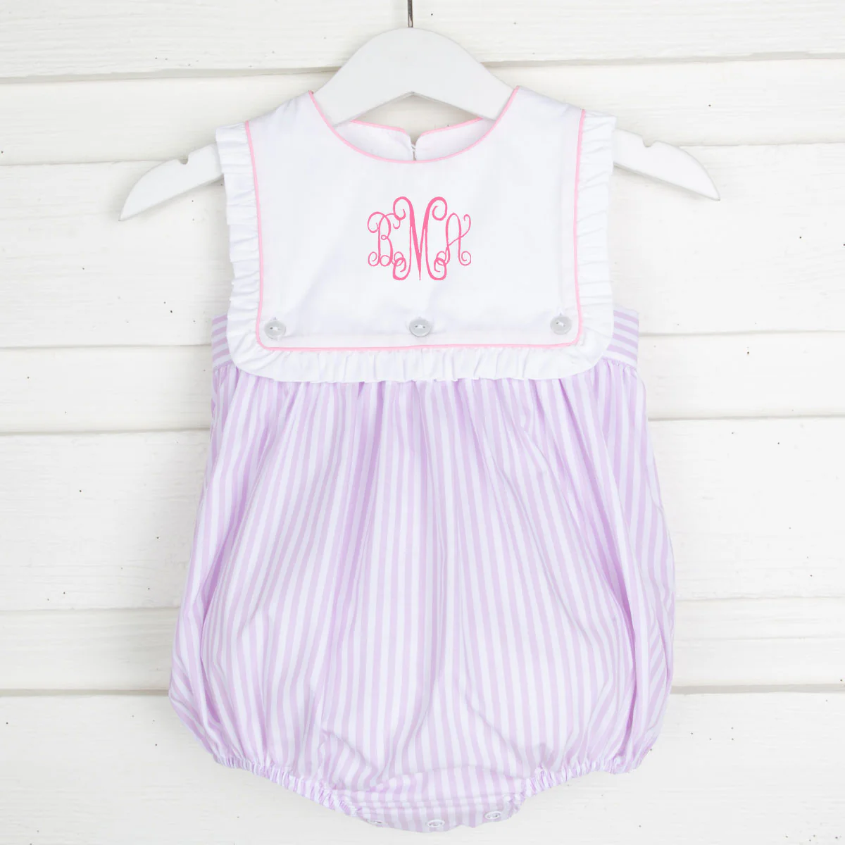 Button On Bib Bubble Lavender Stripe