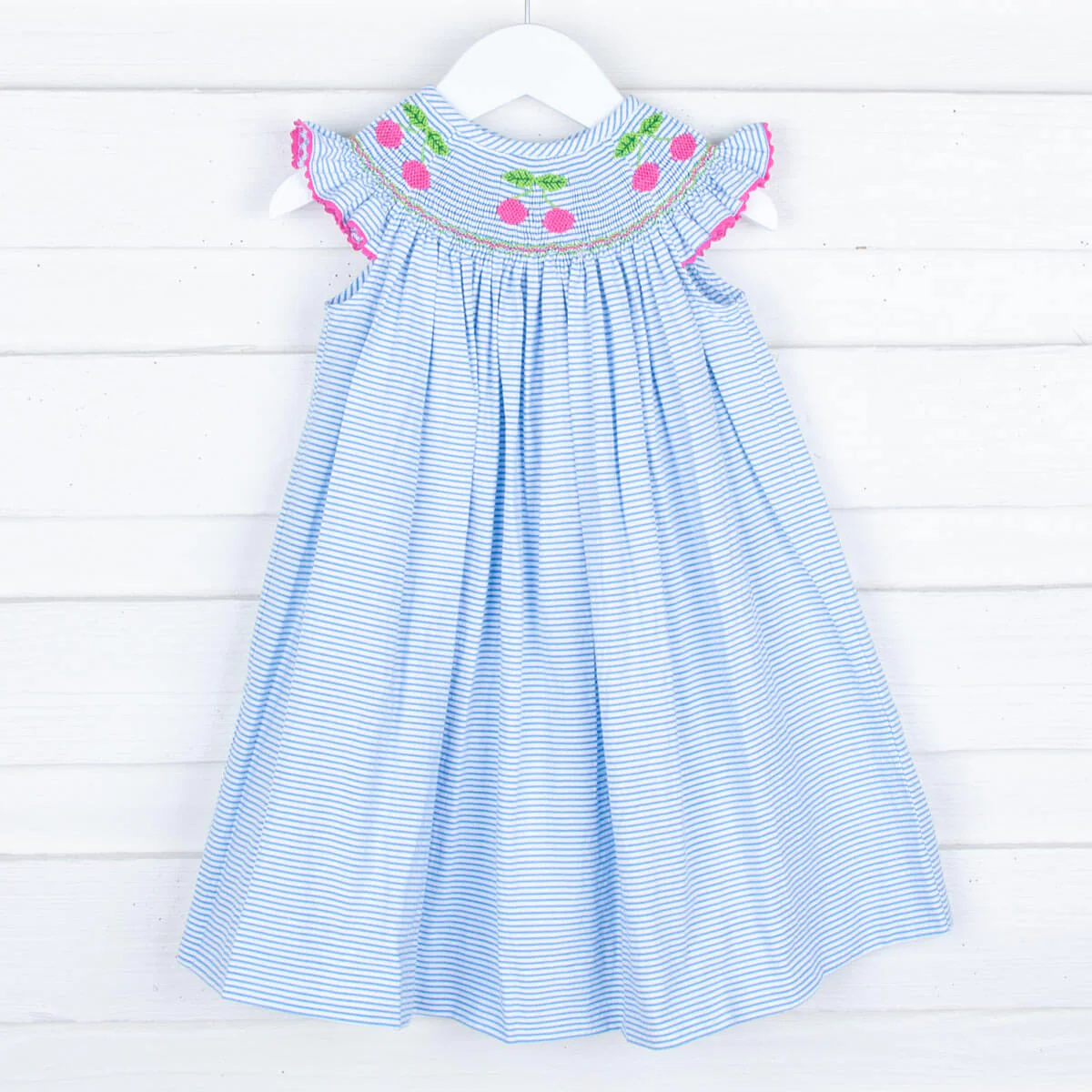 Cherry Smocked Turquoise Stripe Dress