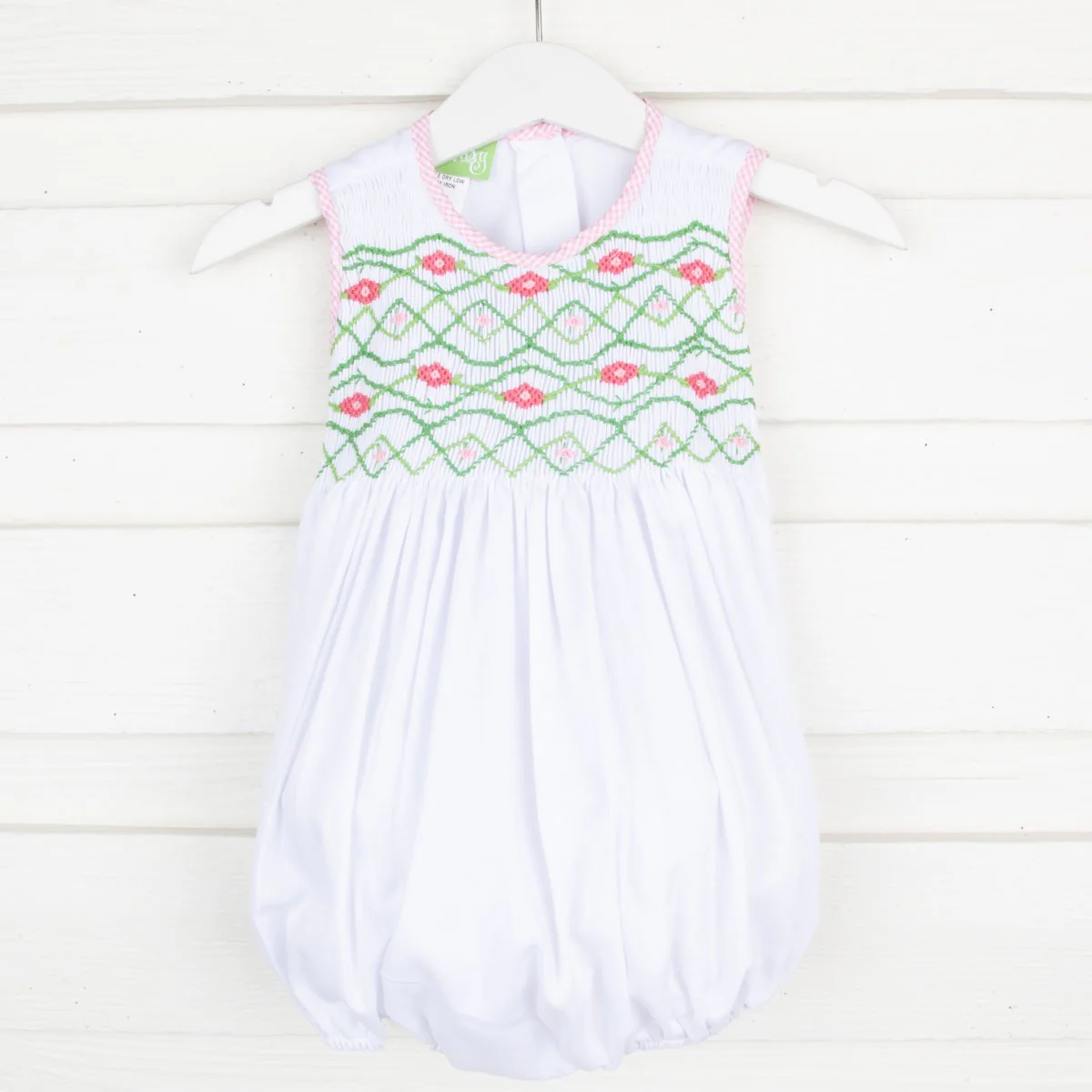 Chest Smocked Geometric Bubble White Pique
