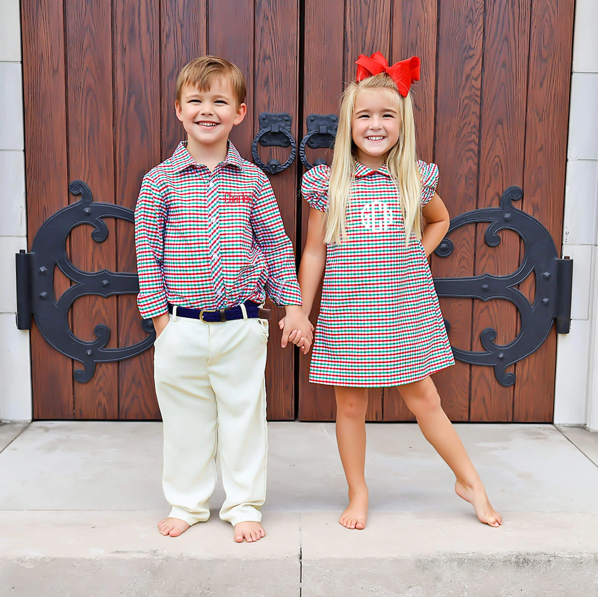 Christmas Card Gingham Button Down Shirt - Image 3
