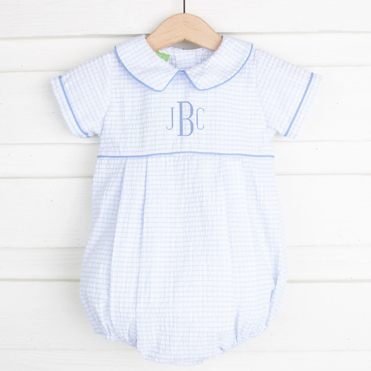 Collared Boy Romper Light Blue Windowpane