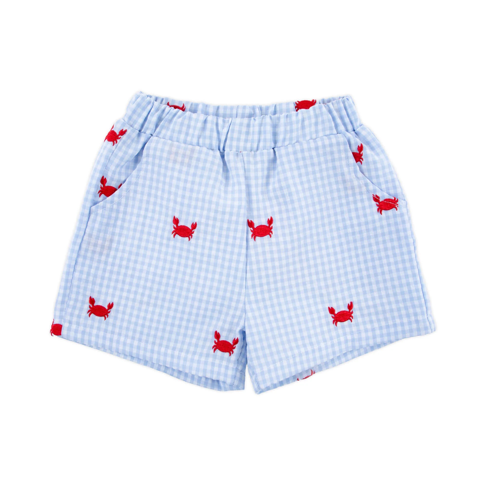 Crab Schiffli Blue Gingham Shorts