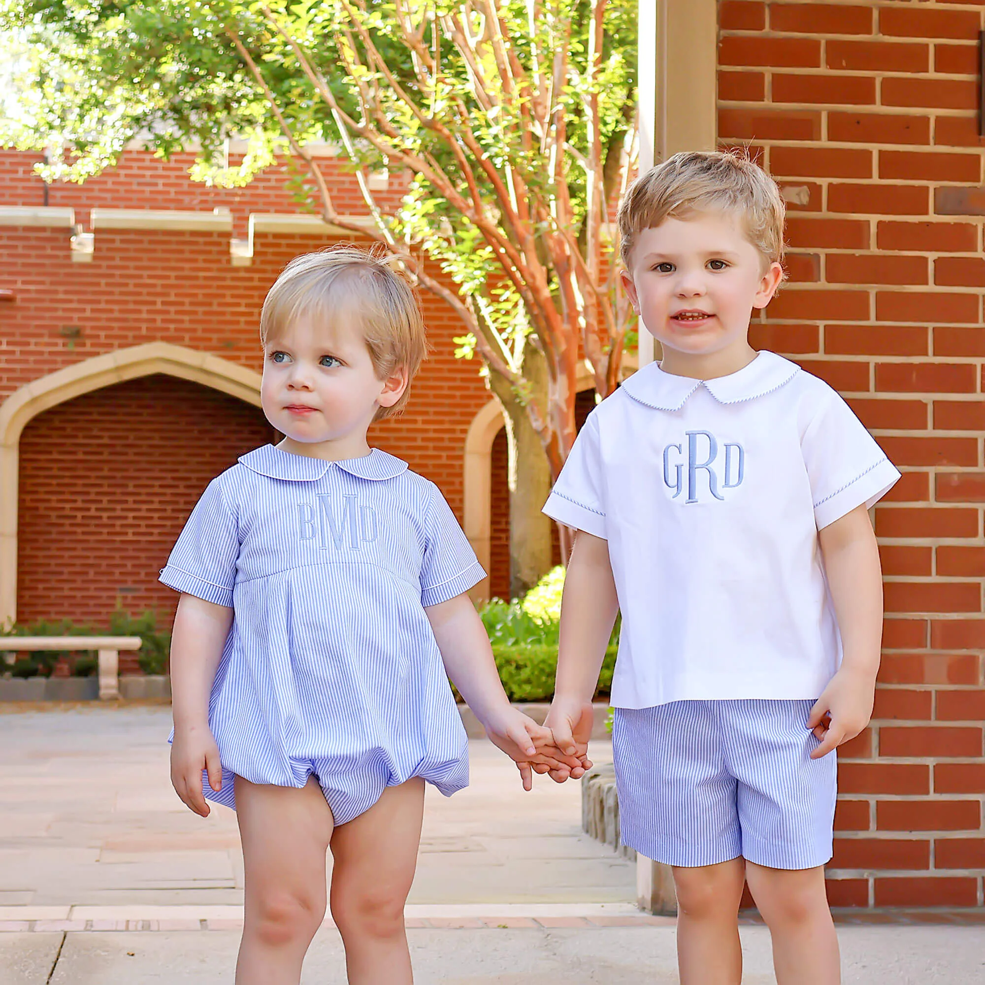 Cute Blue Stripe Collared Short Set - Image 3