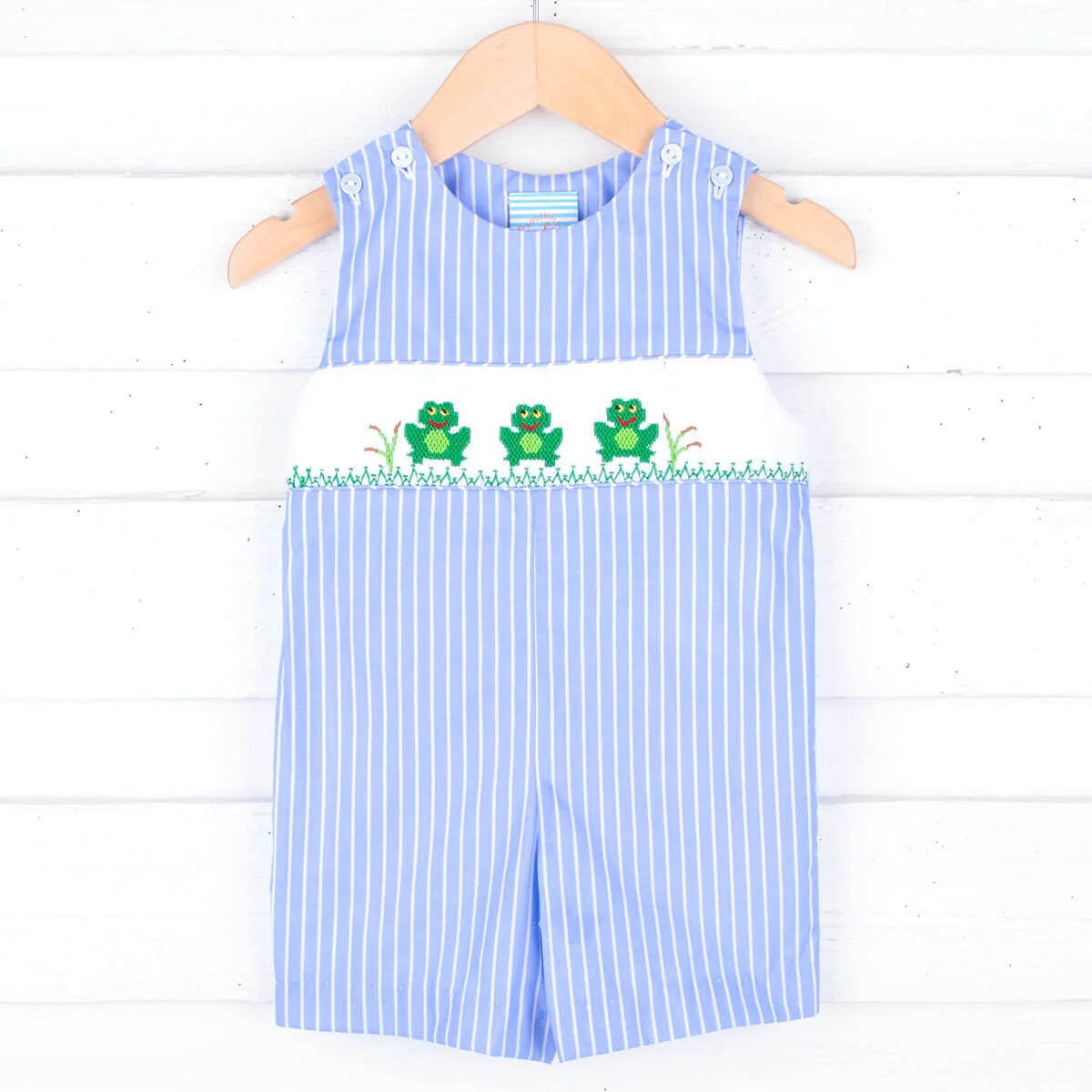 Cute Frog Blue Stripe Smocked Jon Jon
