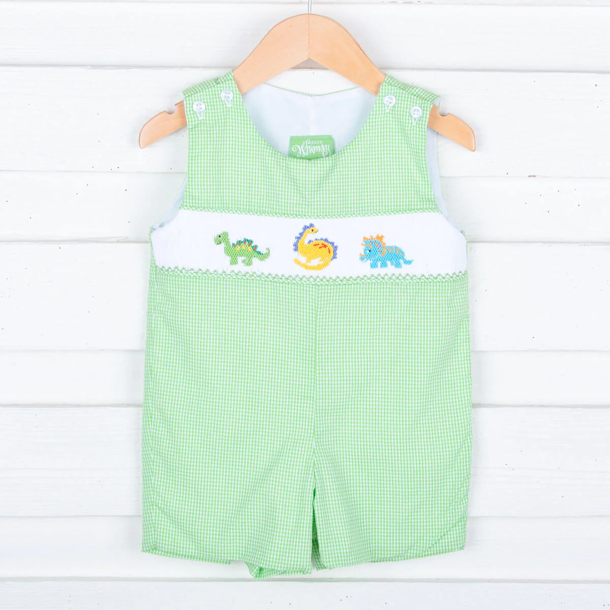 Dinosaur Smocked Green Gingham Jon Jon