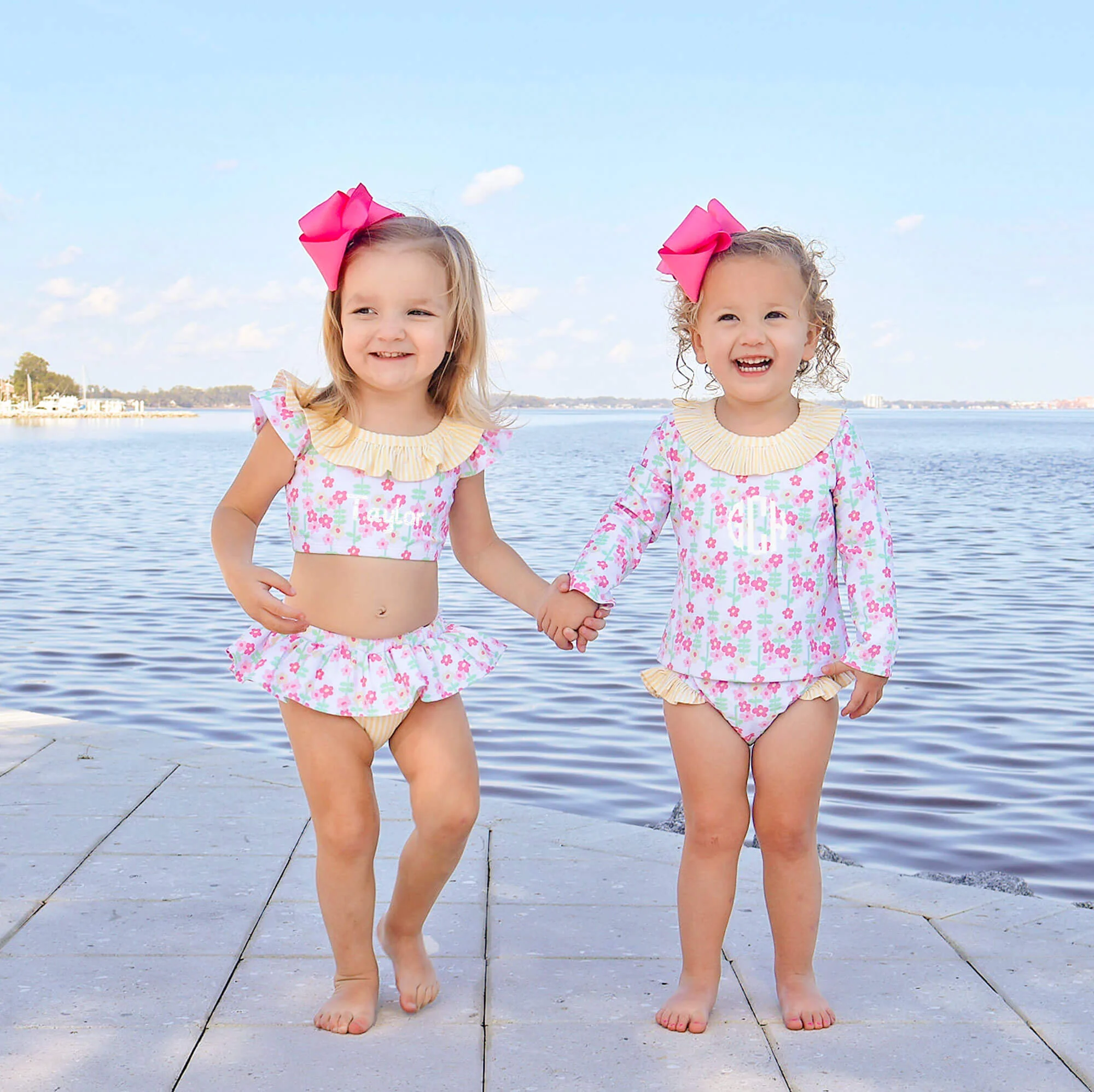Ditsy Floral Yellow Stripe Two Piece Swimsuit - Image 3