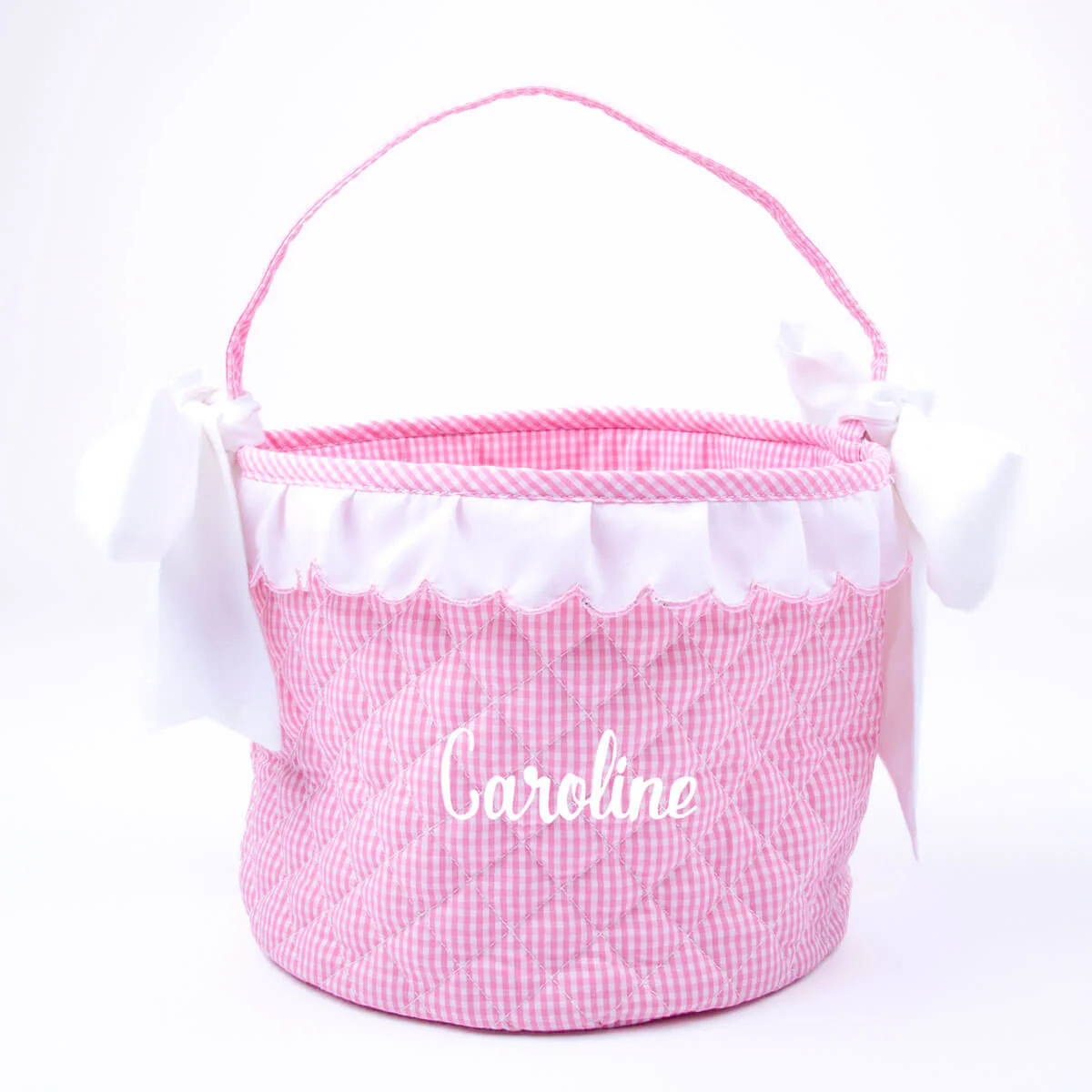 Easter Basket Scalloped Bunny Applique Pink Gingham - Image 2