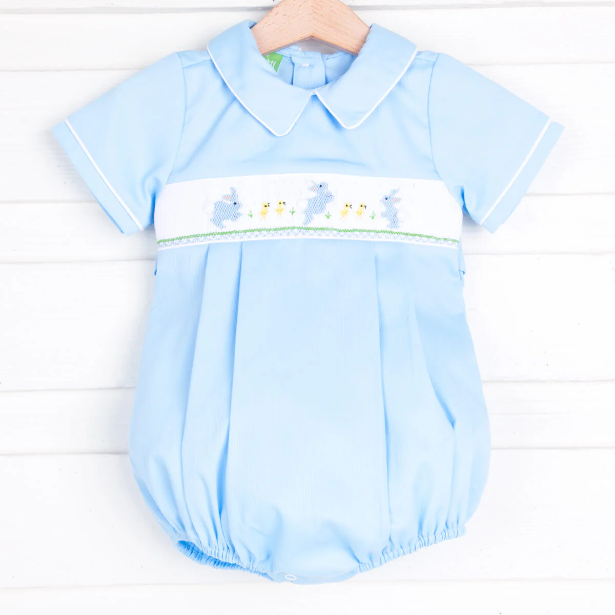 Easter Smocked Collared Boy Bubble Blue Pique