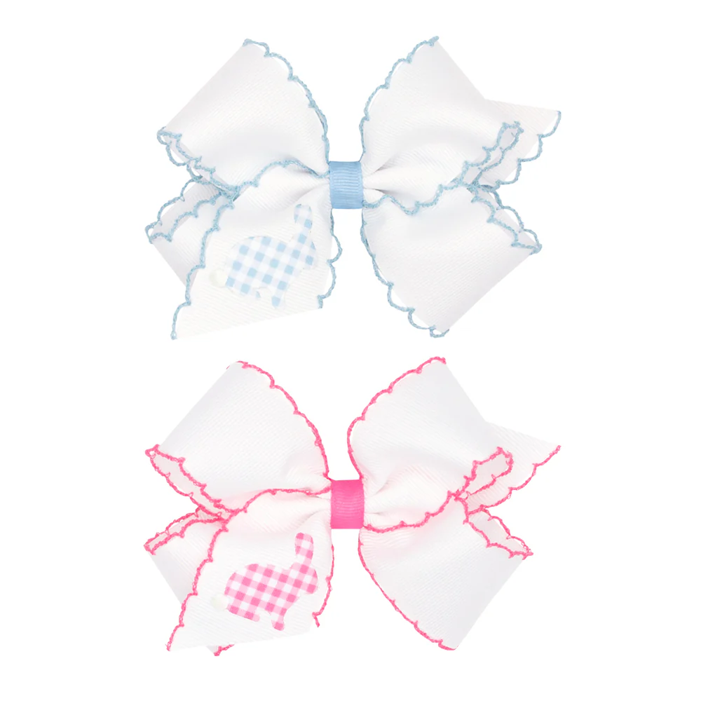 Embroidered Gingham Bunny Moonstitch Bow - Image 2