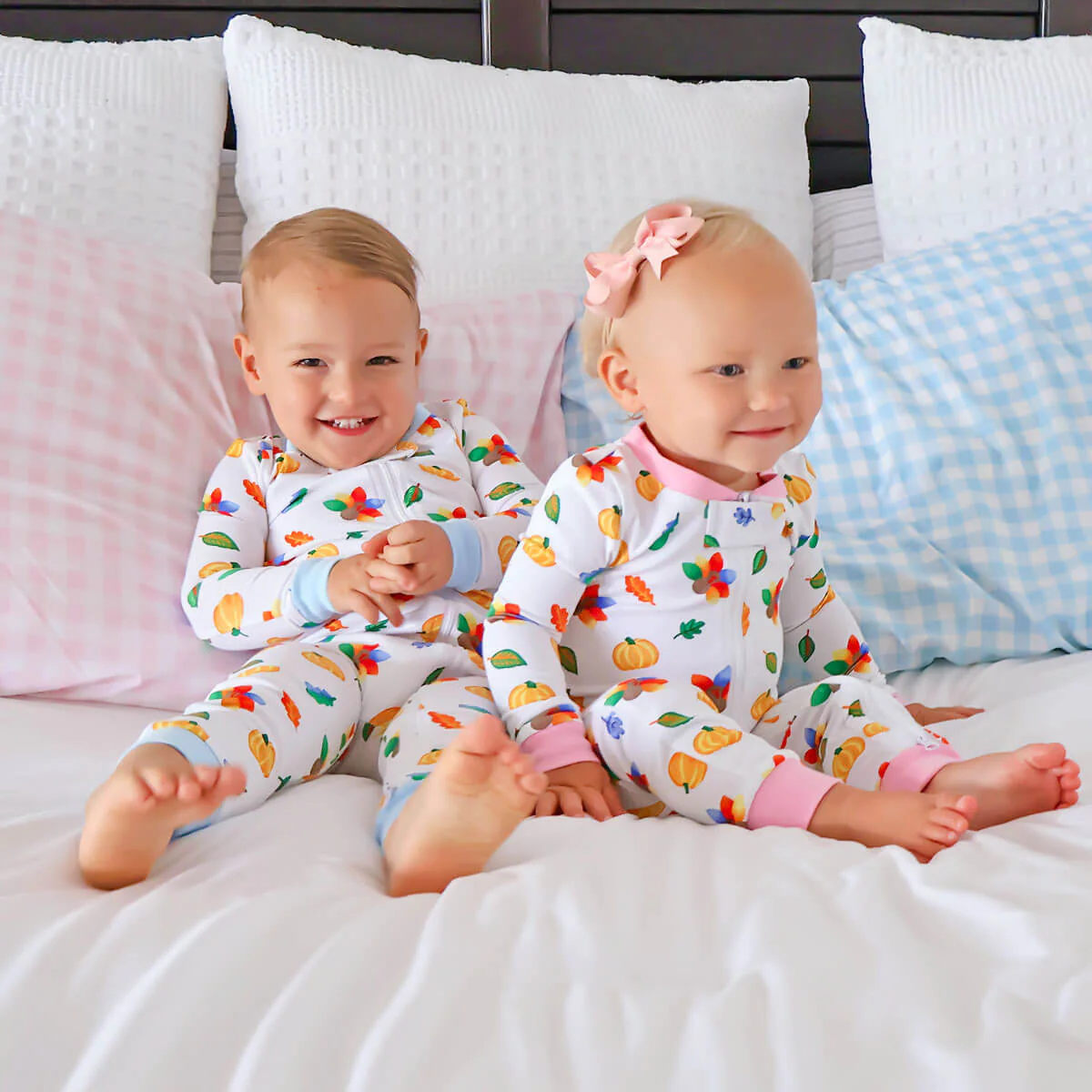 Fall Turkey Print Light Pink Zip Sleeper - Image 4