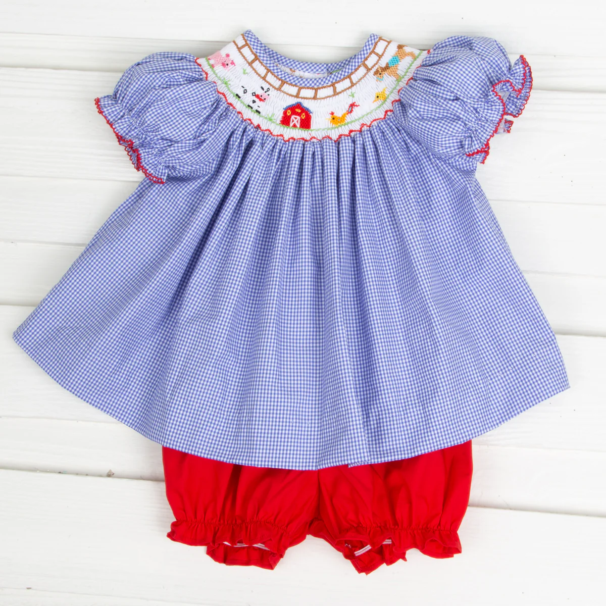 Old McDonald's Farm Smocked Bishop Bloomer Set