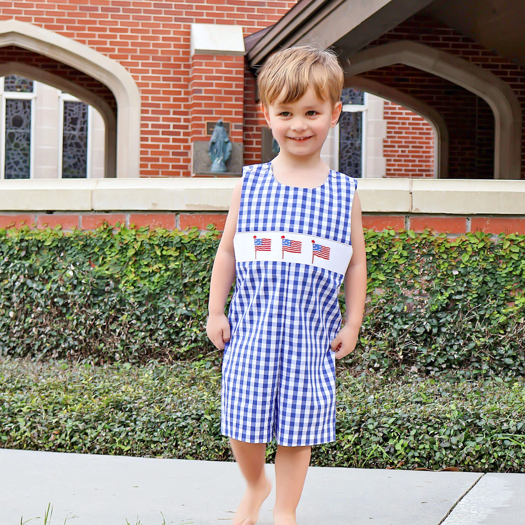 Flag Smocked Royal Check Jon Jon