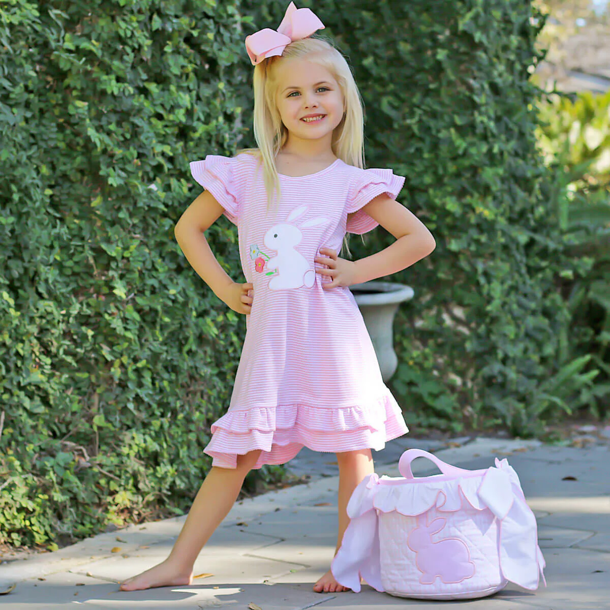 Flower Bunny Pink Stripe Milly Dress