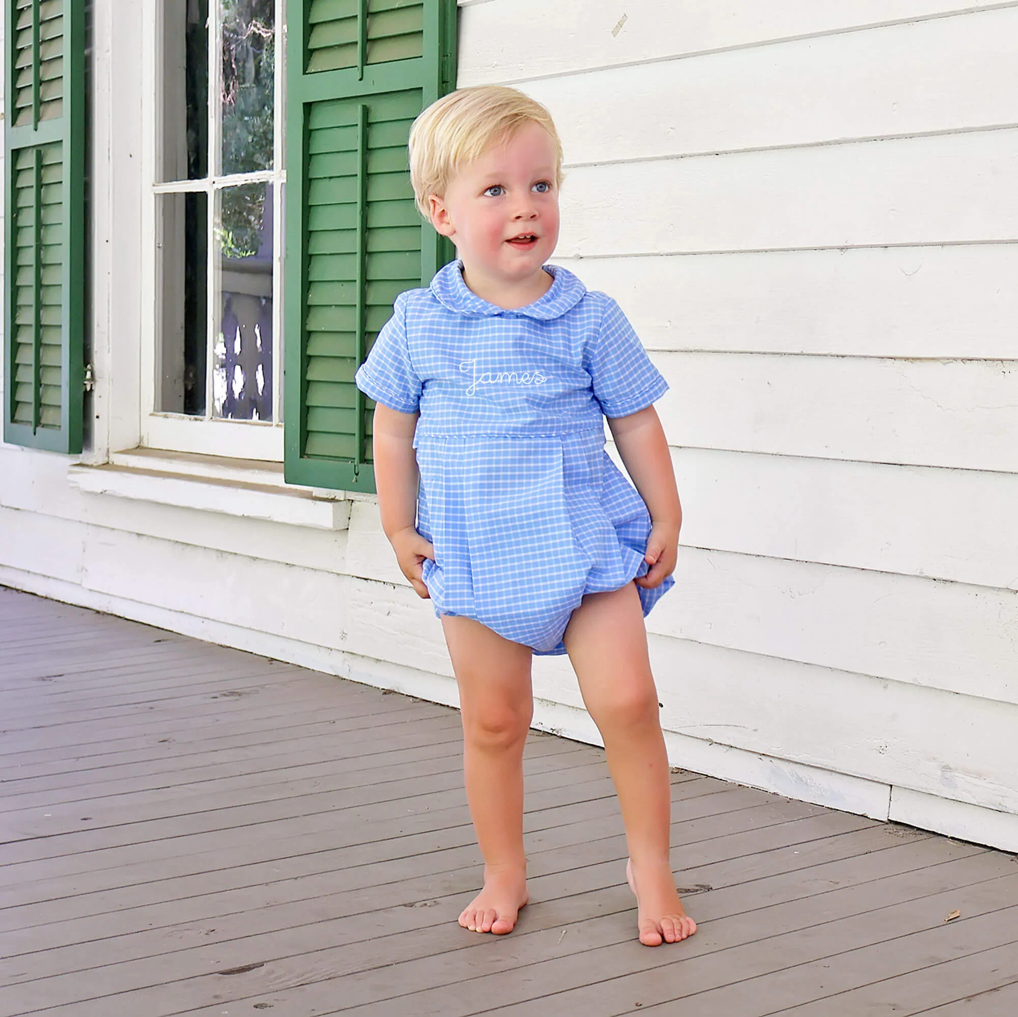 French Blue Windowpane Collared Bubble
