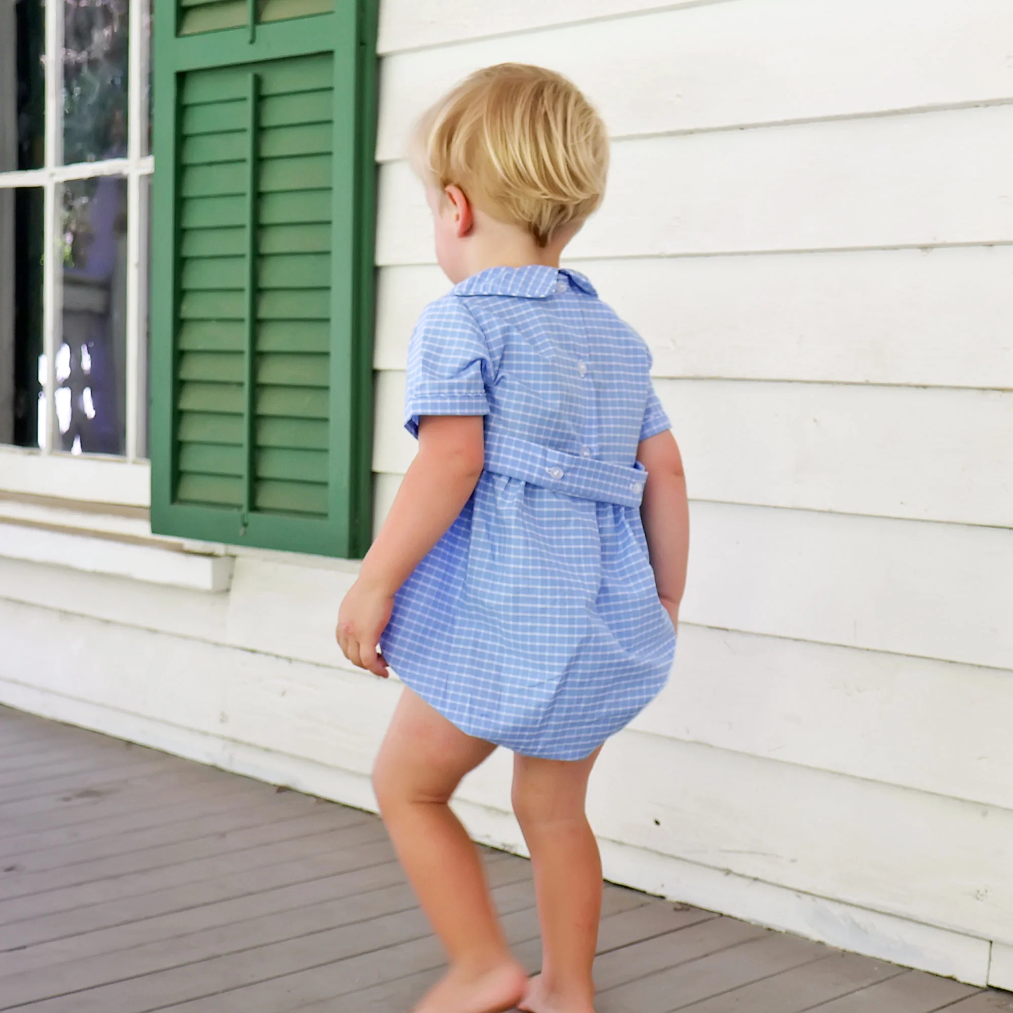 French Blue Windowpane Collared Bubble - Image 3