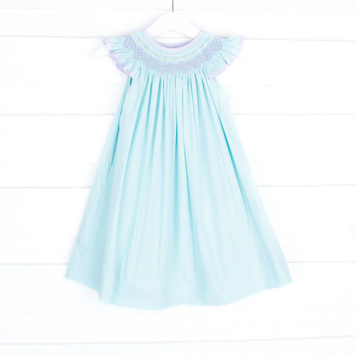 Geometric Smocked Aqua Dress