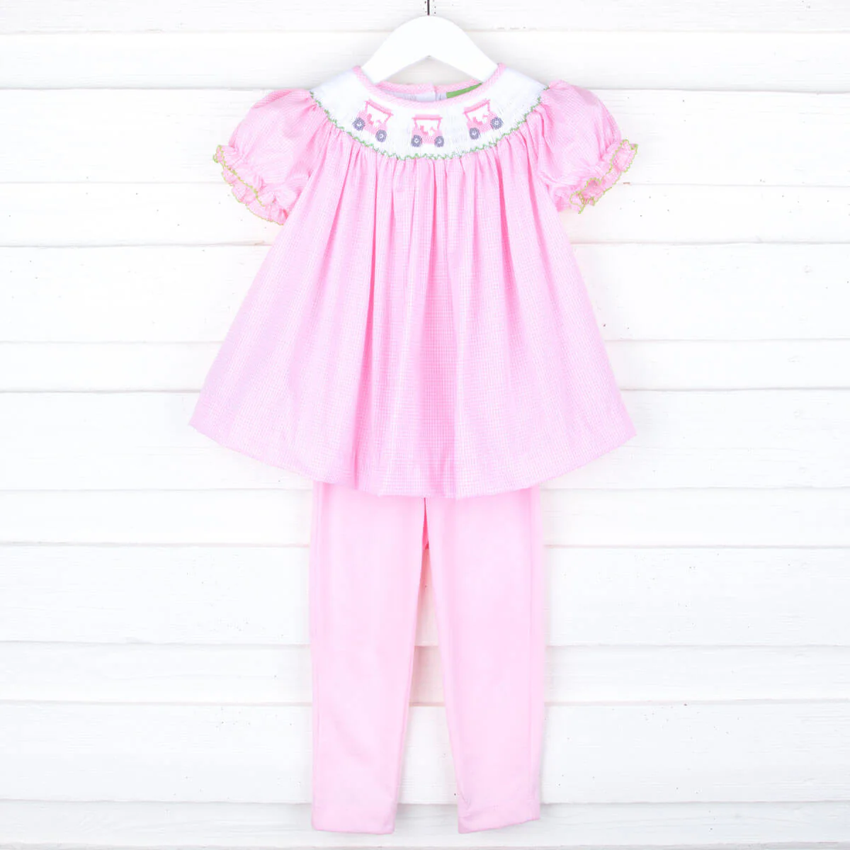 Golf Cart Smocked Pink Gingham Legging Set