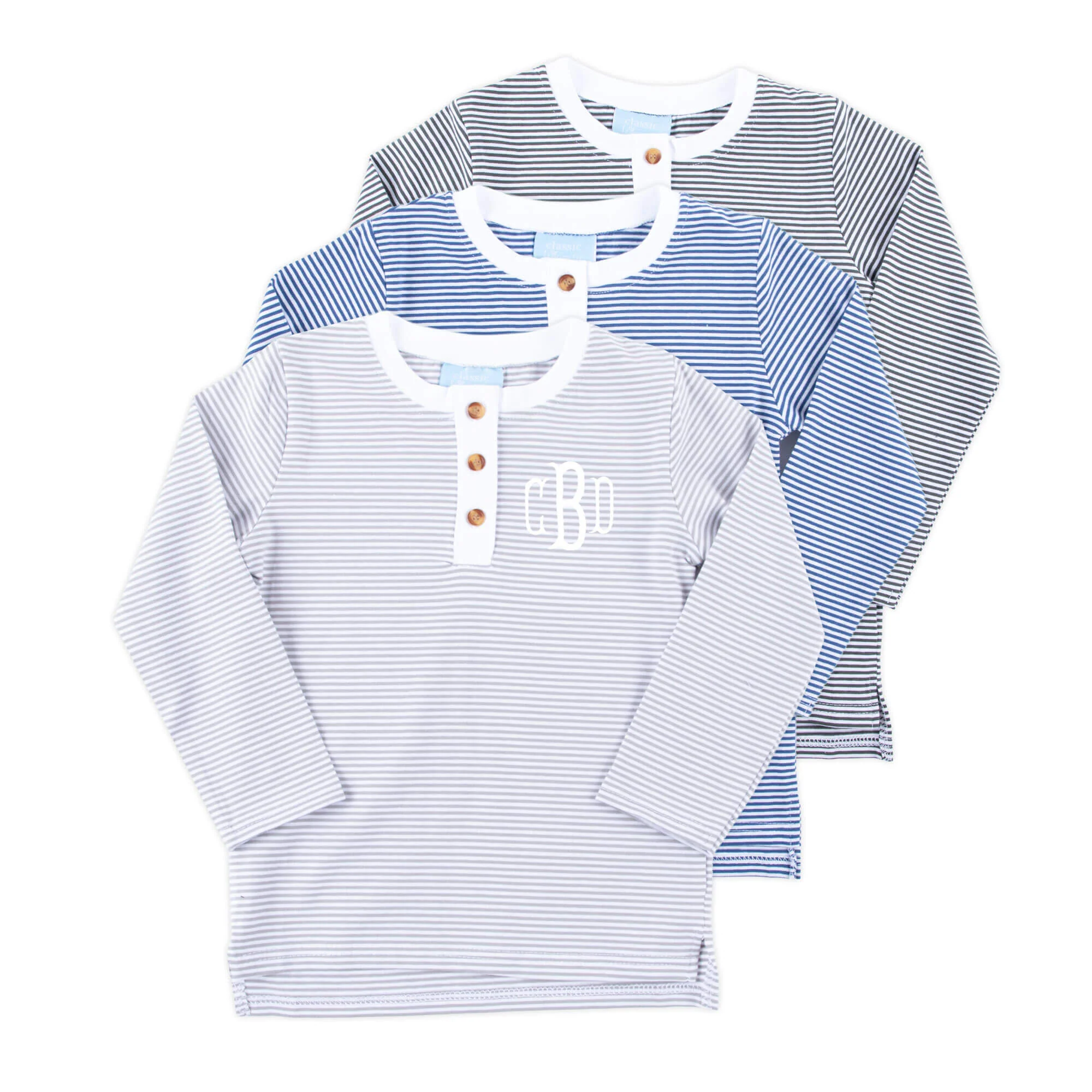 Blue & White Stripe Stripe Long Sleeve Henley Shirt - Image 4