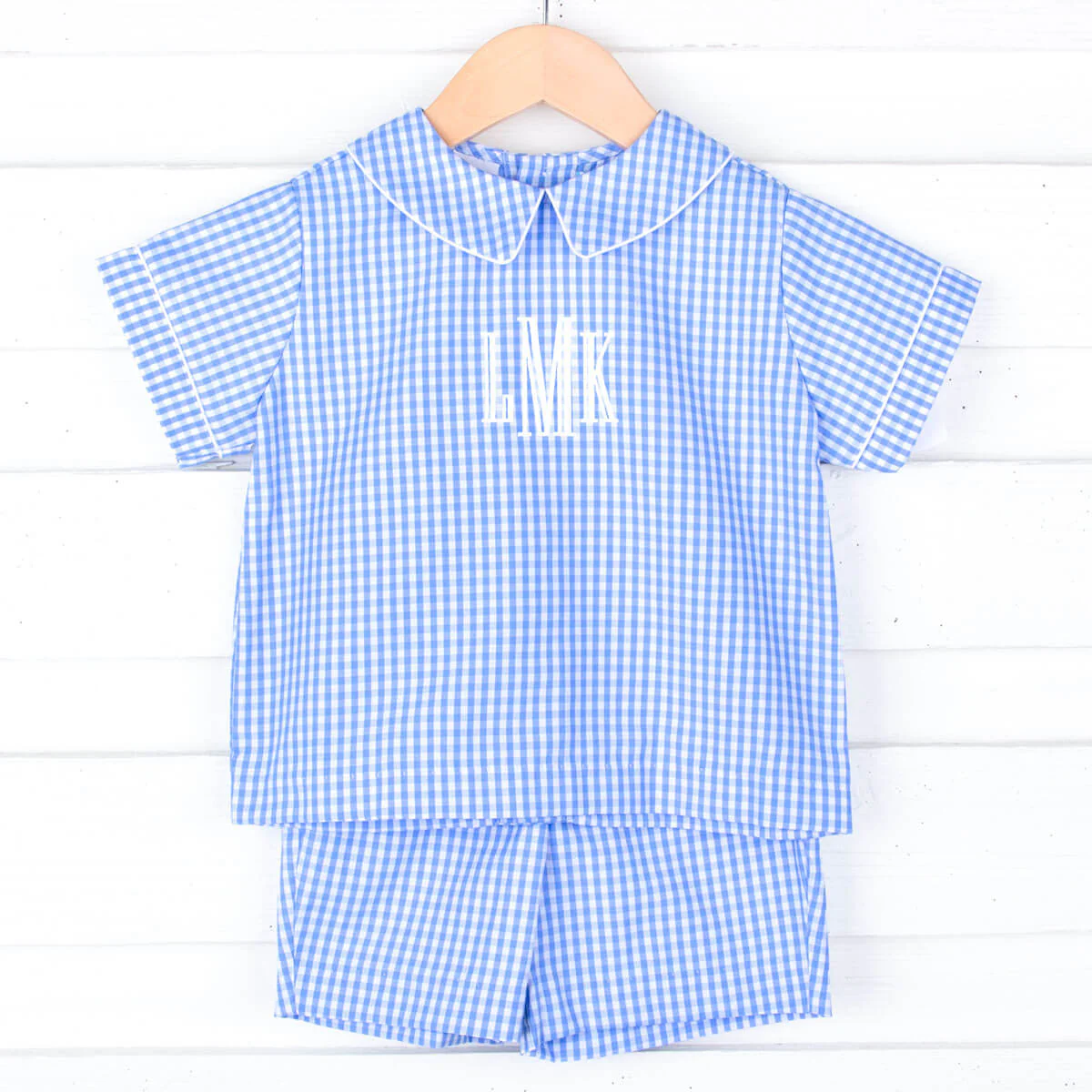 Blue Gingham Collared Short Set