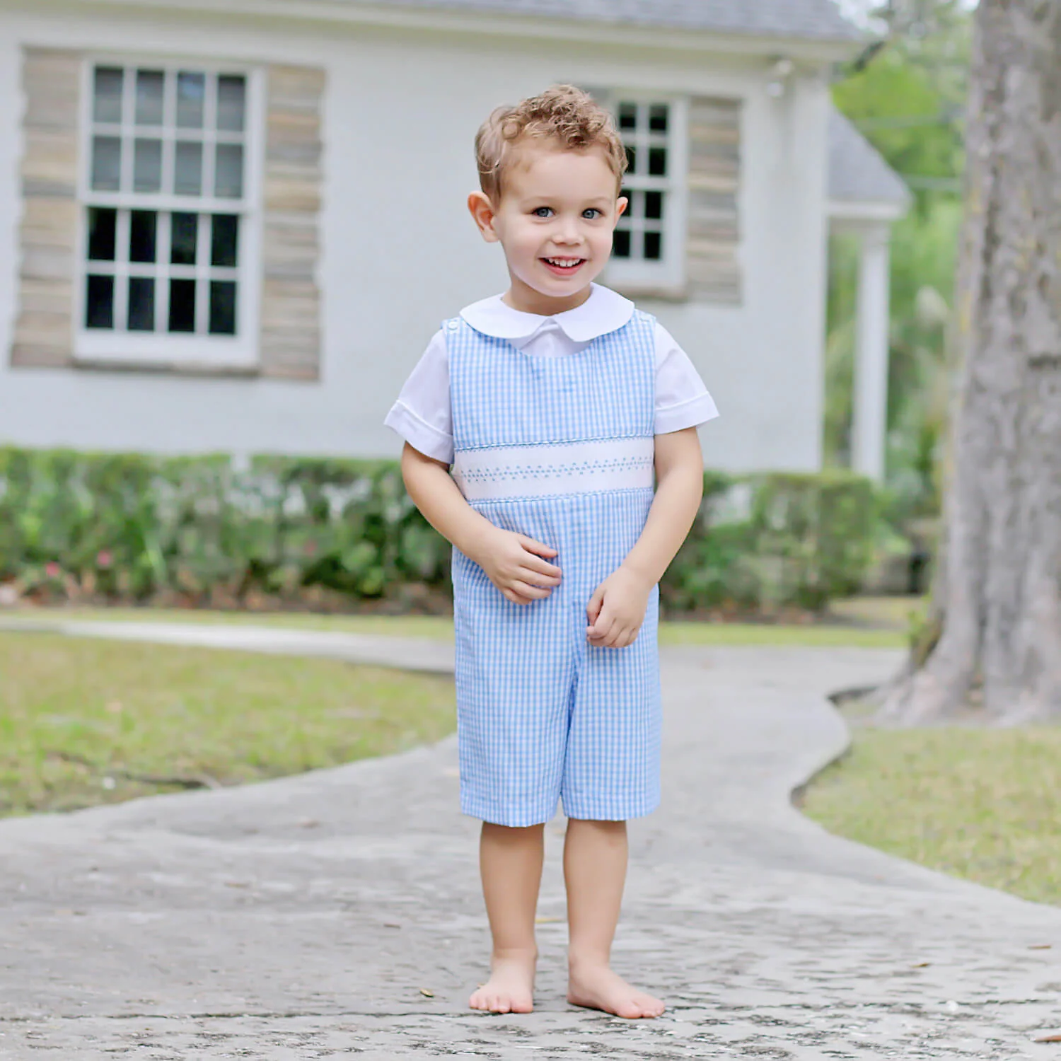 Happy Spring Blue Smocked Jon Jon