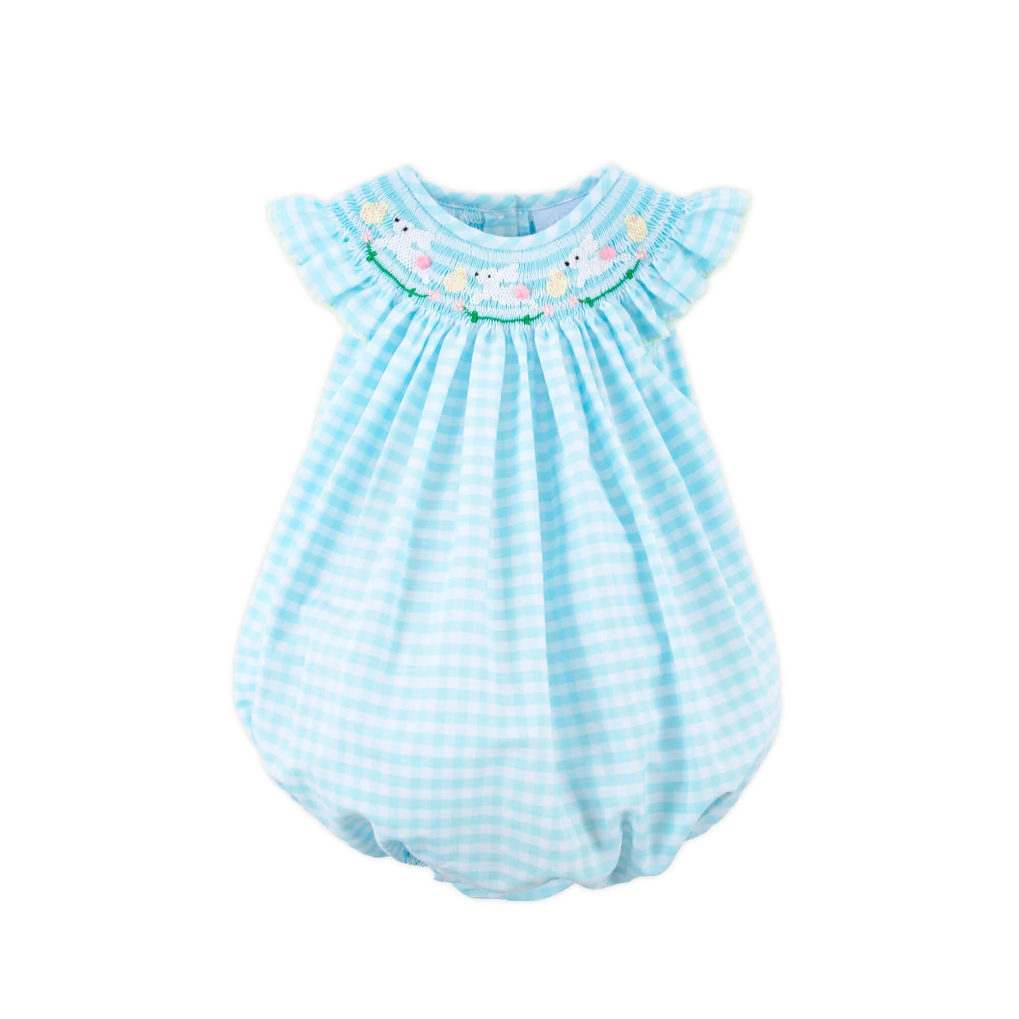 Hippity Hop Turquoise Bunny Smocked Bubble
