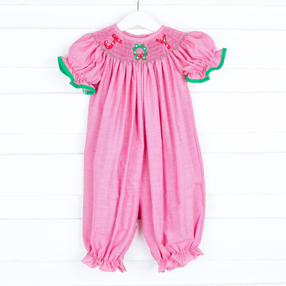 Joy Smocked Red Gingham Long Bubble