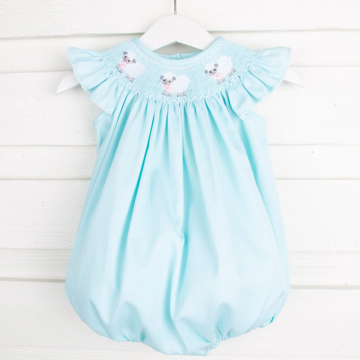 Lamb Smocked Bubble Mint Pique