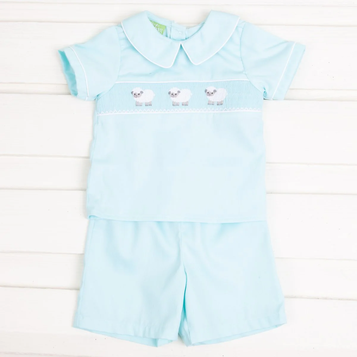 Lamb Smocked Short Set Mint Pique